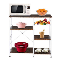 HAOYYE 3-Tier Industrial Baker's Rack with Storage Microwave Oven Stand Utility Kitchen Cart Freestanding Metal Workstation Shelf Organizer with Hooks and Open Shelves for Pantry Dining Room Coffee Station Modern Rustic Design