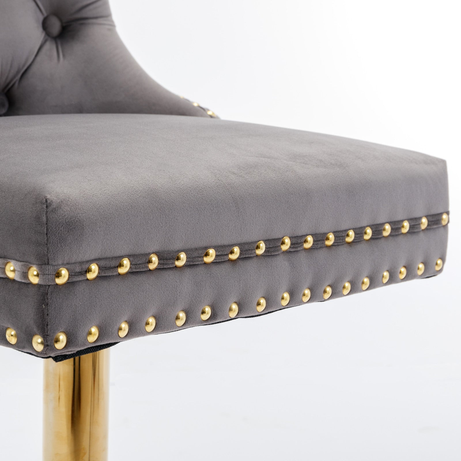 HAOYYE Thick Golden Swivel Velvet Barstools Adjusatble Seat Height from 25-33 Inch, Modern Upholstered Bar Stools with Backs Comfortable Tufted for Home Pub and Kitchen Island (Gray,Set of 2)