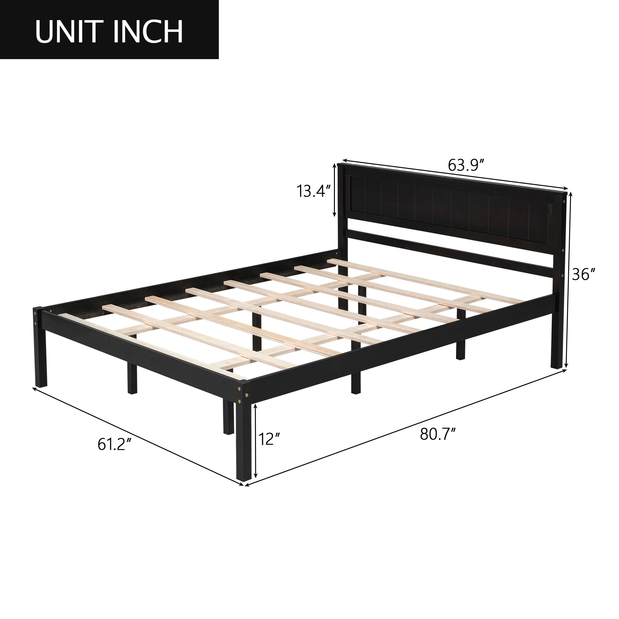 HAOYYE Platform Bed Frame with Headboard, Wood Slat Support, No Box Spring Needed, Queen,Espresso(OLD SKU:WF191420AAP) Sturdy Space-Saving Heavy Duty Modern Design Adults Dorm Room Easy Assembly