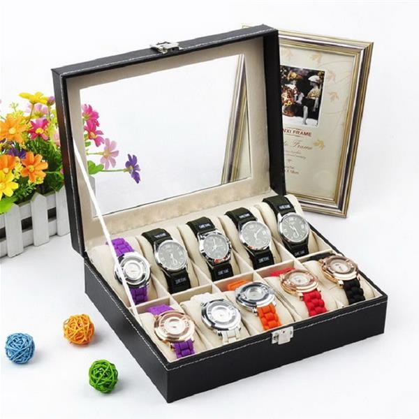 HAOYYE 10 Compartment High-Grade Leather Watch Storage Box, Durable Space-Saving Organizer, Modern Design with Versatile Use, Premium Quality, Stylish Look, Perfect for Home Essentials and Collectibles