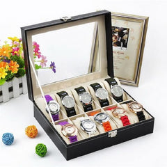 HAOYYE 10 Compartment High-Grade Leather Watch Storage Box, Durable Space-Saving Organizer, Modern Design with Versatile Use, Premium Quality, Stylish Look, Perfect for Home Essentials and Collectibles