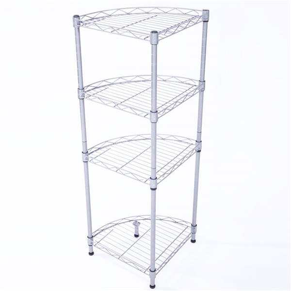 HAOYYE Fan-Shaped Carbon Steel Metal Assembly 4-Tier Storage Rack, Silver Gray, Soft Cozy Warm Flannel Fleece Home Decor, Luxury Comfortable Unique Design, Premium Quality Decorative Storage Unit for Living Room or Office