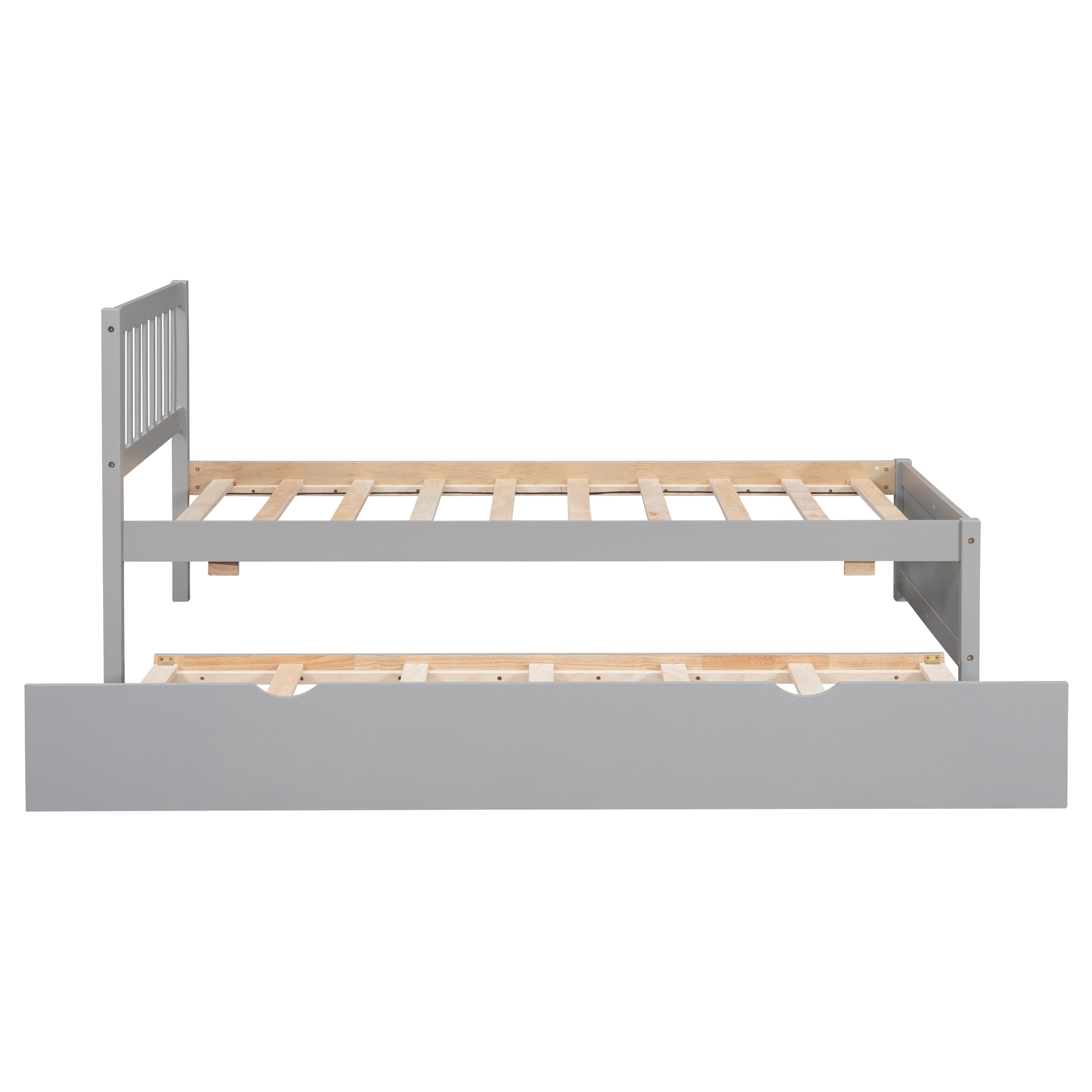 HAOYYE Modern Design Wooden Twin Size Platform Bed Frame with Trundle for Grey Color Sturdy Space-Saving Heavy Duty Easy Assembly Durable Stylish Home Furniture Versatile