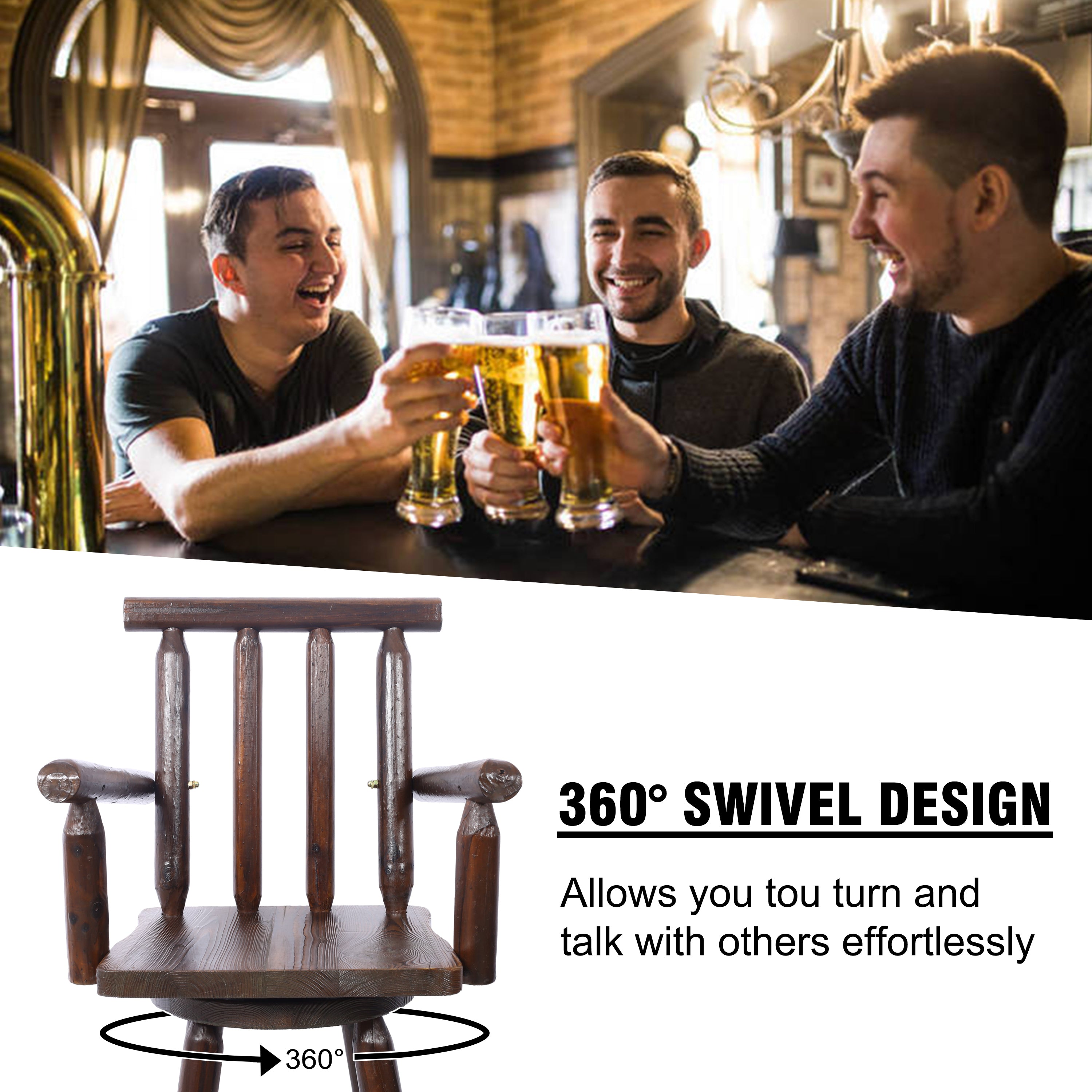 HAOYYE Rustic Bar Stool - Fir Wood Construction, Chair with Footrest,Wide Armrest, Rustic Kitchen Stool, Tall Bistro Chair for Dining Room, Restaurant, Pub, 4-Foot,brown color Sturdy Space-Saving Heavy Duty