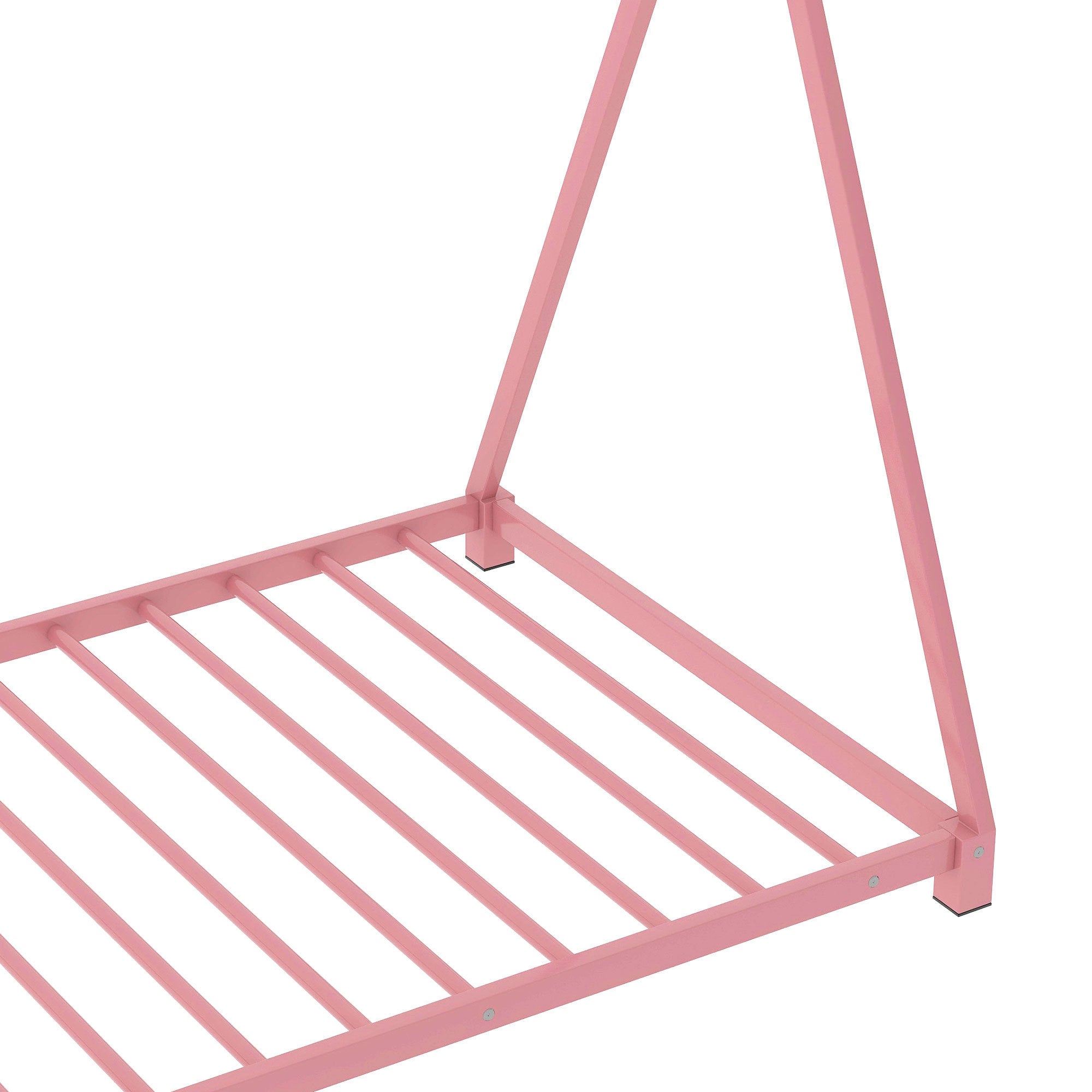 HAOYYE Metal Twin Size House Platform Bed with Triangle Structure, Pink Sturdy Space-Saving Heavy Duty Modern Design Adults Dorm Room Easy Assembly Bedroom Furniture