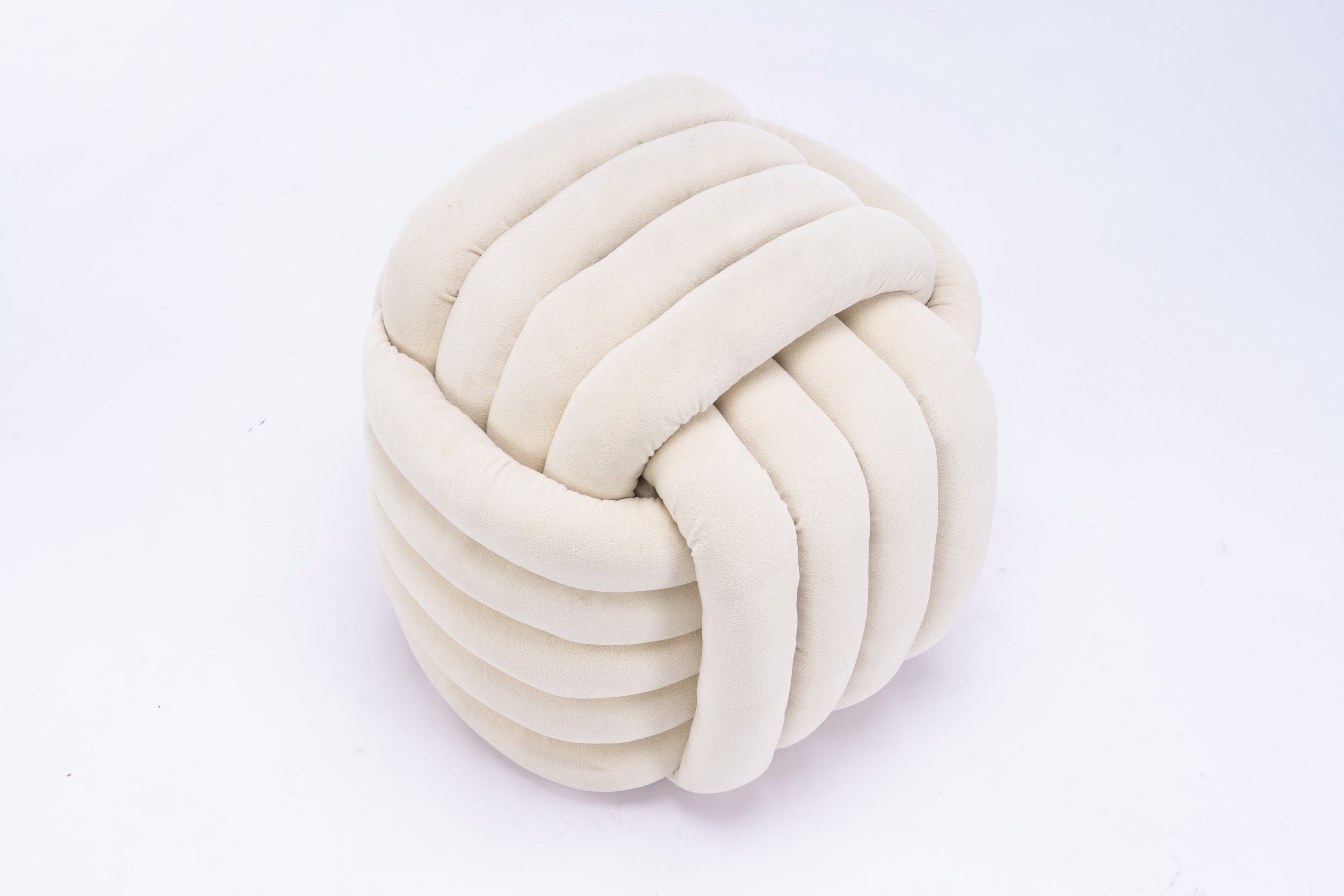 Haoyye Chenille Fabric Knot Design Ottoman Footstool Makeup Stool, Comfortable and Stylish Seat, Modern Upholstered Chair for Living Room or Bedroom, Beige, Sturdy and Space-Saving Furniture