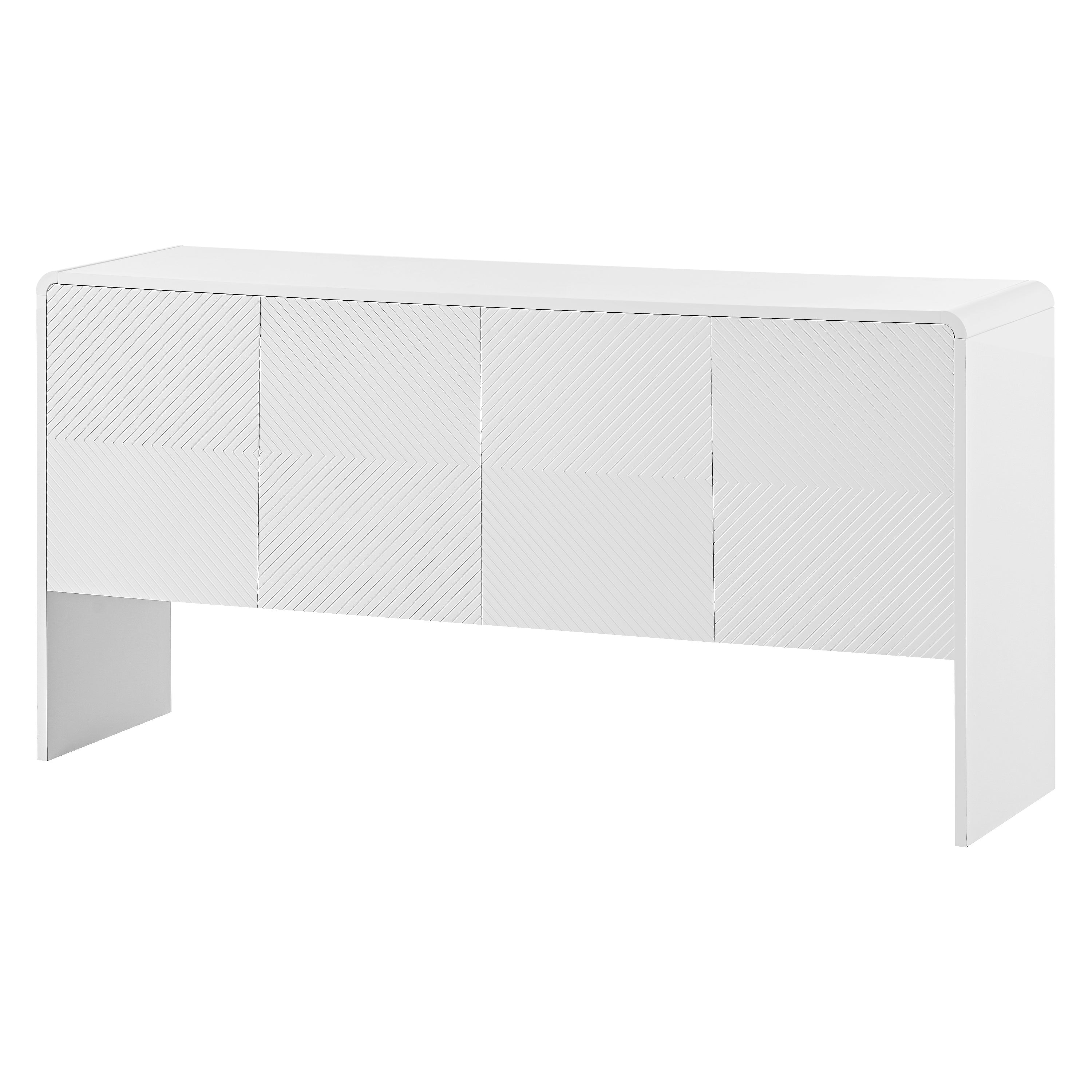 HAOYYE Minimalist Style 60"L Large Storage Space Sideboard with 4 Doors and Rebound Device for Living Room and Entryway (White) Sturdy Space-Saving Heavy Duty Modern Design Adults Dorm Room
