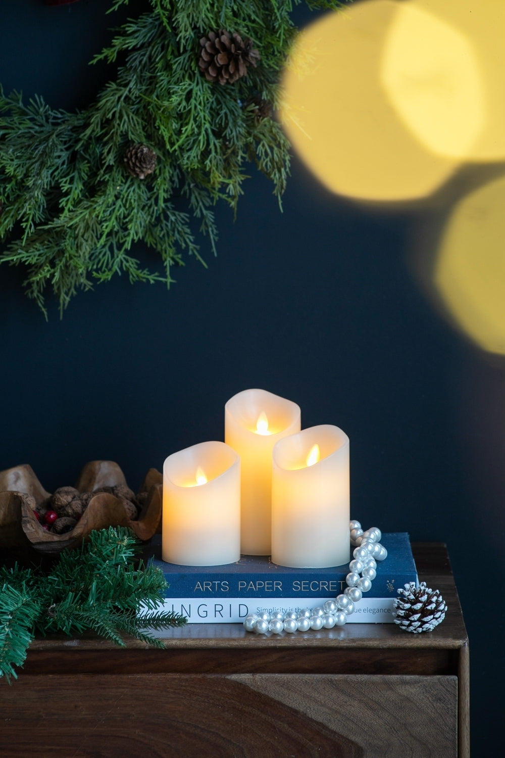 HAOYYE Set of 3 Flickering Ivory LED Candles with Remote Timer, L:D3X6" M:D3X5" S:D3X4" Sturdy Space-Saving Heavy Duty Modern Design Adults Dorm Room Easy Assembly Bedroom Furniture