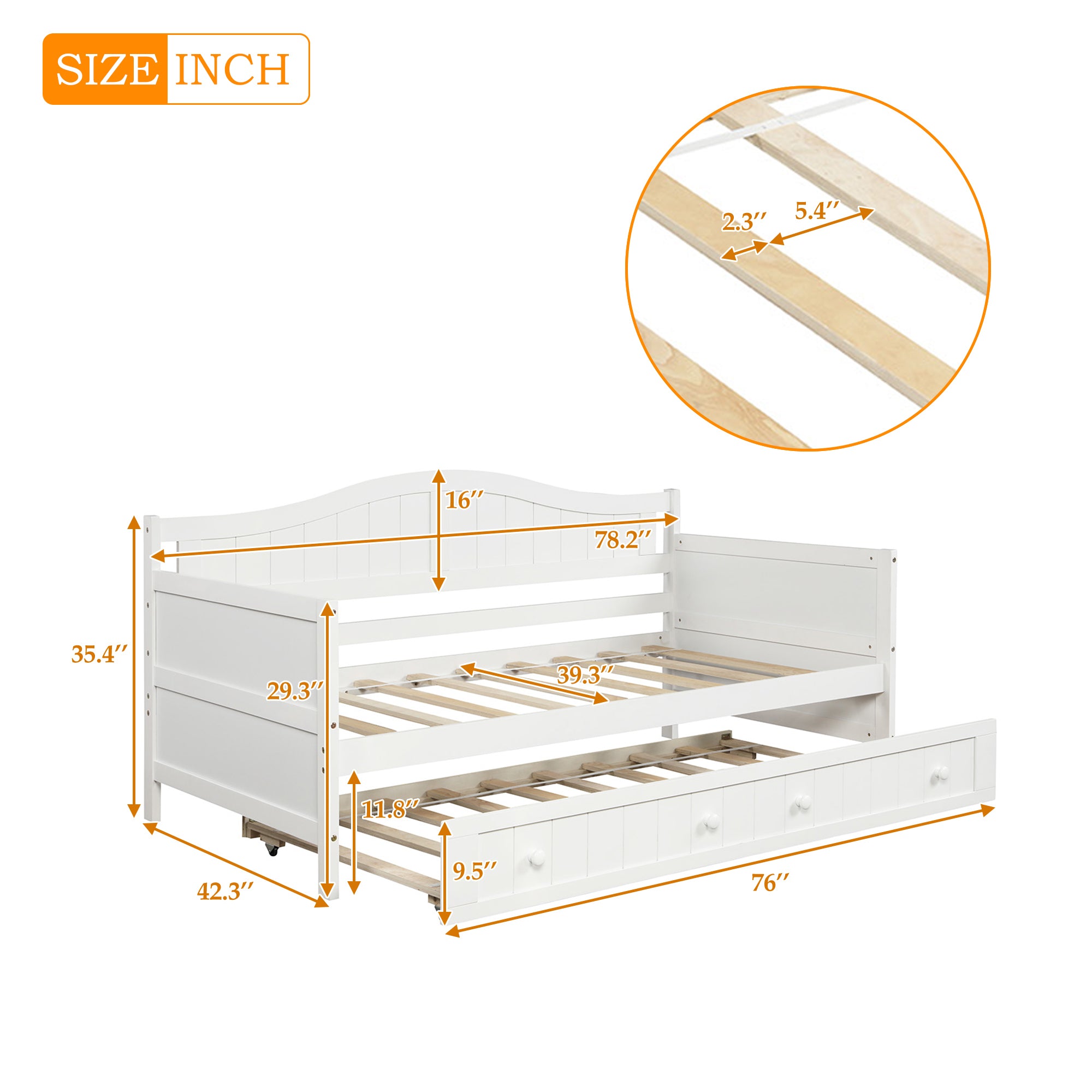 HAOYYE Twin Wooden Daybed with Trundle Bed White Durable Sturdy Space-Saving Heavy Duty Modern Design Easy Assembly Stylish Versatile Sofa Bed for Bedroom and Living Room