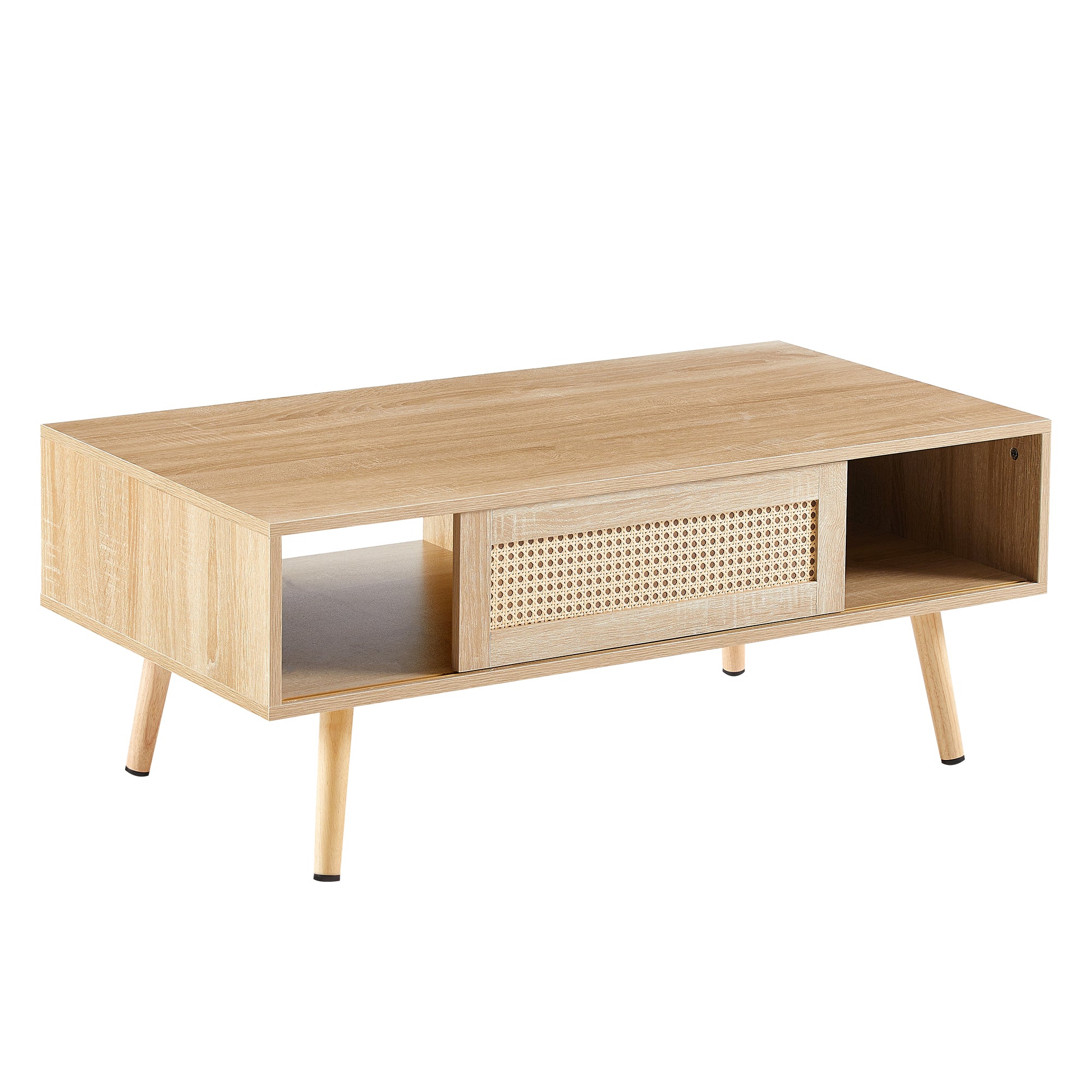 HAOYYE 41.34" Rattan Coffee table, sliding door for storage, solid wood legs, Modern table for living room , natural Sturdy Space-Saving Heavy Duty Modern Design Easy Assembly Durable Stylish Home Furniture