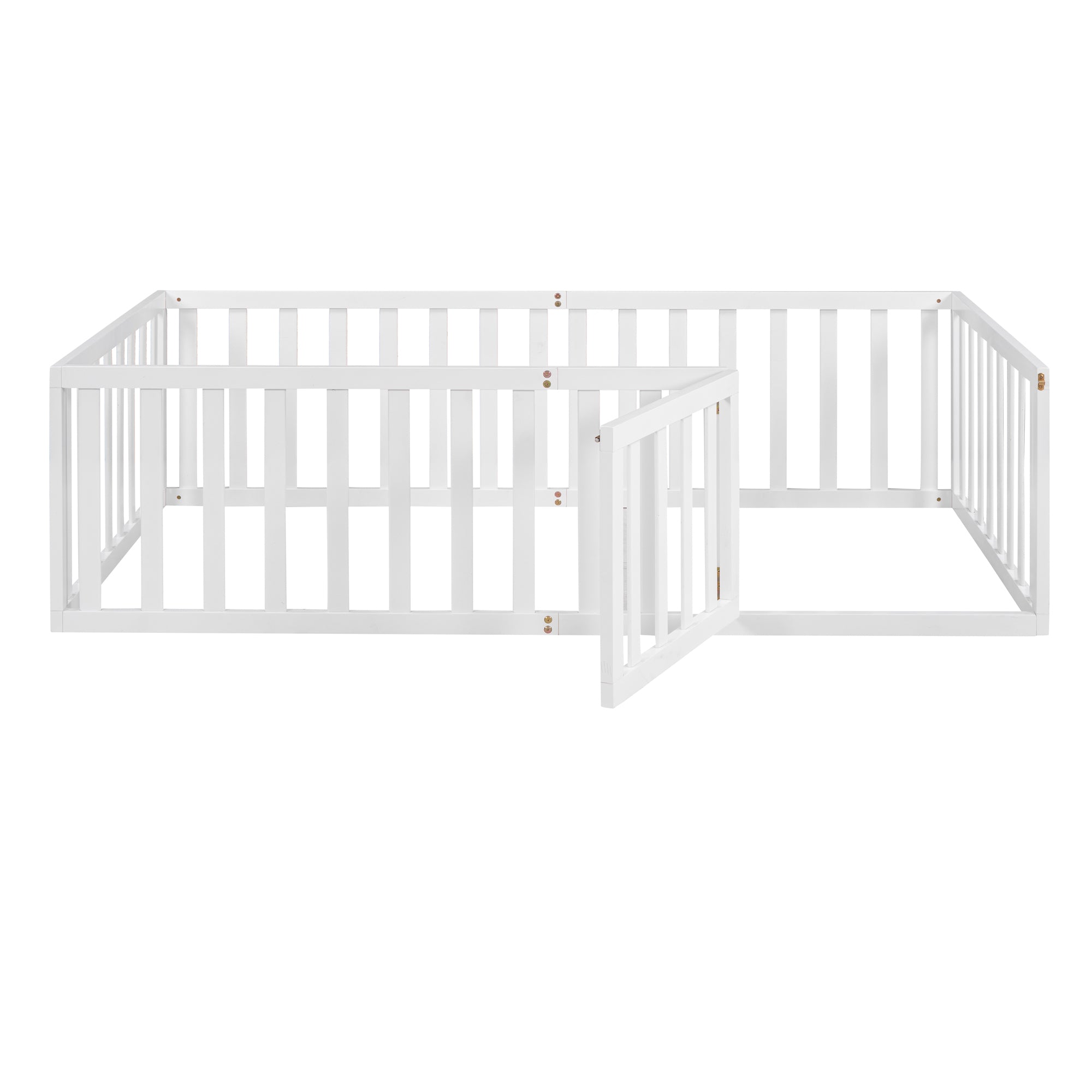 HAOYYE Twin Size Wood Floor Bed Frame with Fence and Door, White(OLD SKU :WF289661AAK) Sturdy Space-Saving Heavy Duty Modern Design Adults Dorm Room Easy Assembly Bedroom Furniture