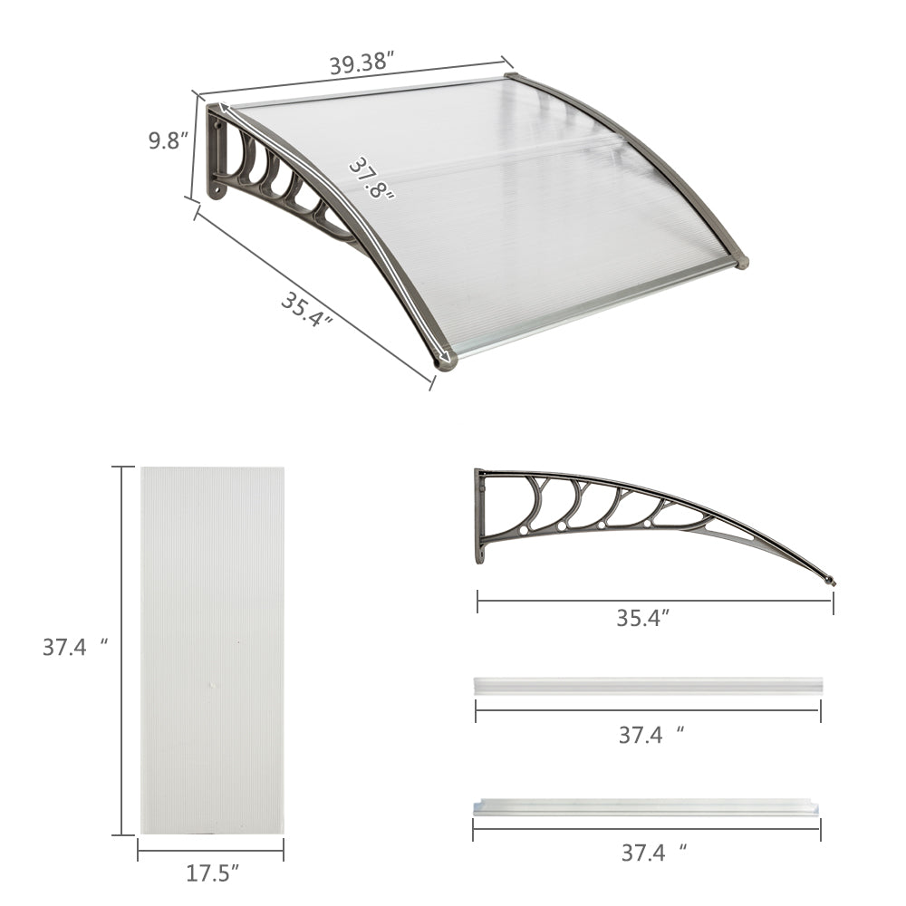 HAOYYE Household Door and Window Rain Cover Eaves Canopy with Gray Aluminum Bracket, Durable, Easy to Install, Provides Protection From Rain and Sun, Ideal for Outdoor Use, Stylish House Decoration