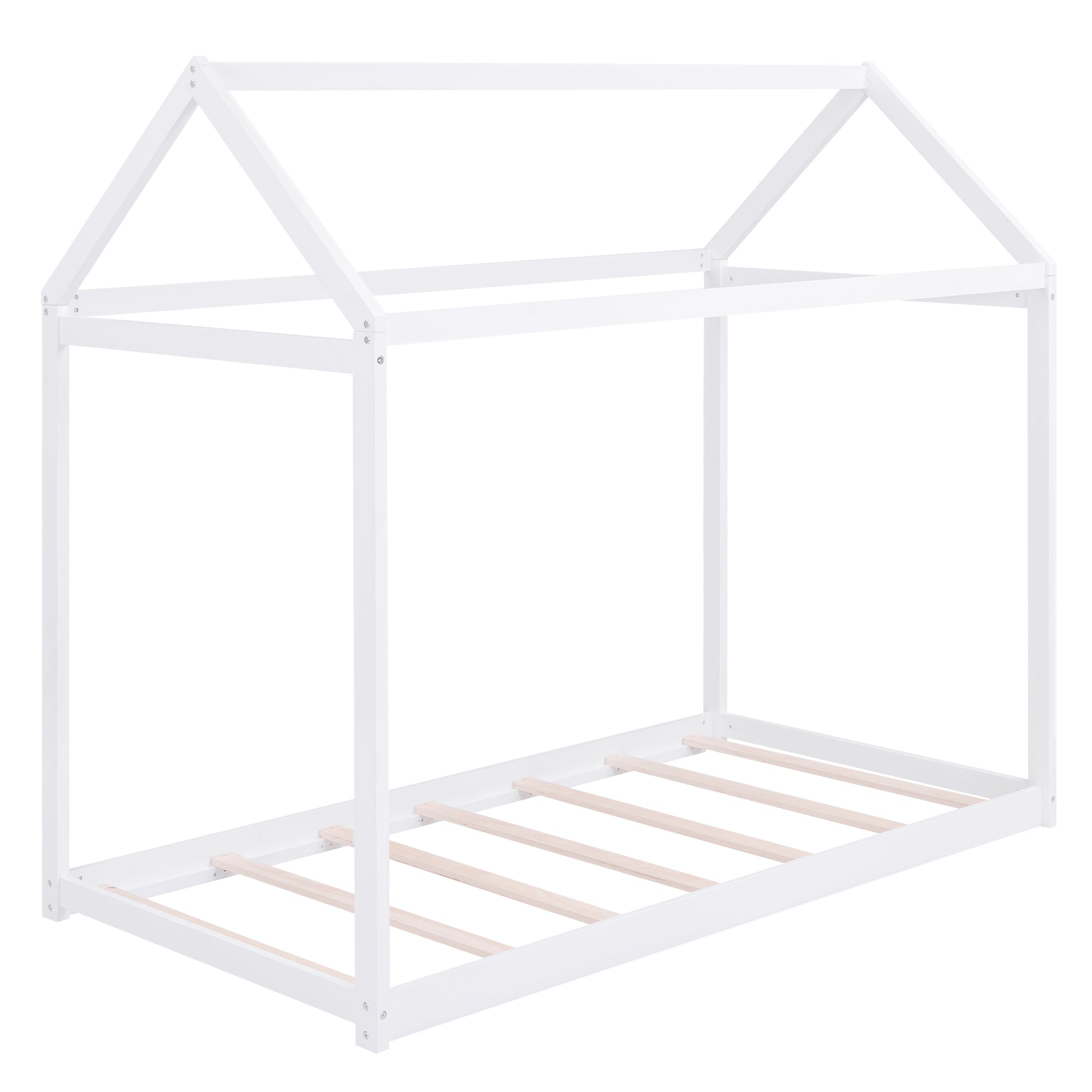 HAOYYE Twin Size Wooden House Bed, White Sturdy Space-Saving Heavy Duty Modern Design Adults Dorm Room Easy Assembly Bedroom Furniture