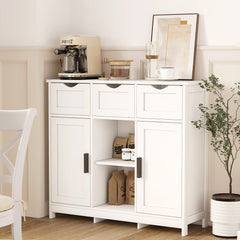 HAOYYE Storage Cabinet With Drawers And Shelves, White Wooden Floor Cabinet, Accent Cabinet For Living Room, Bedroom, Or Bathroom, Sturdy Modern Space-Saving Heavy Duty Design