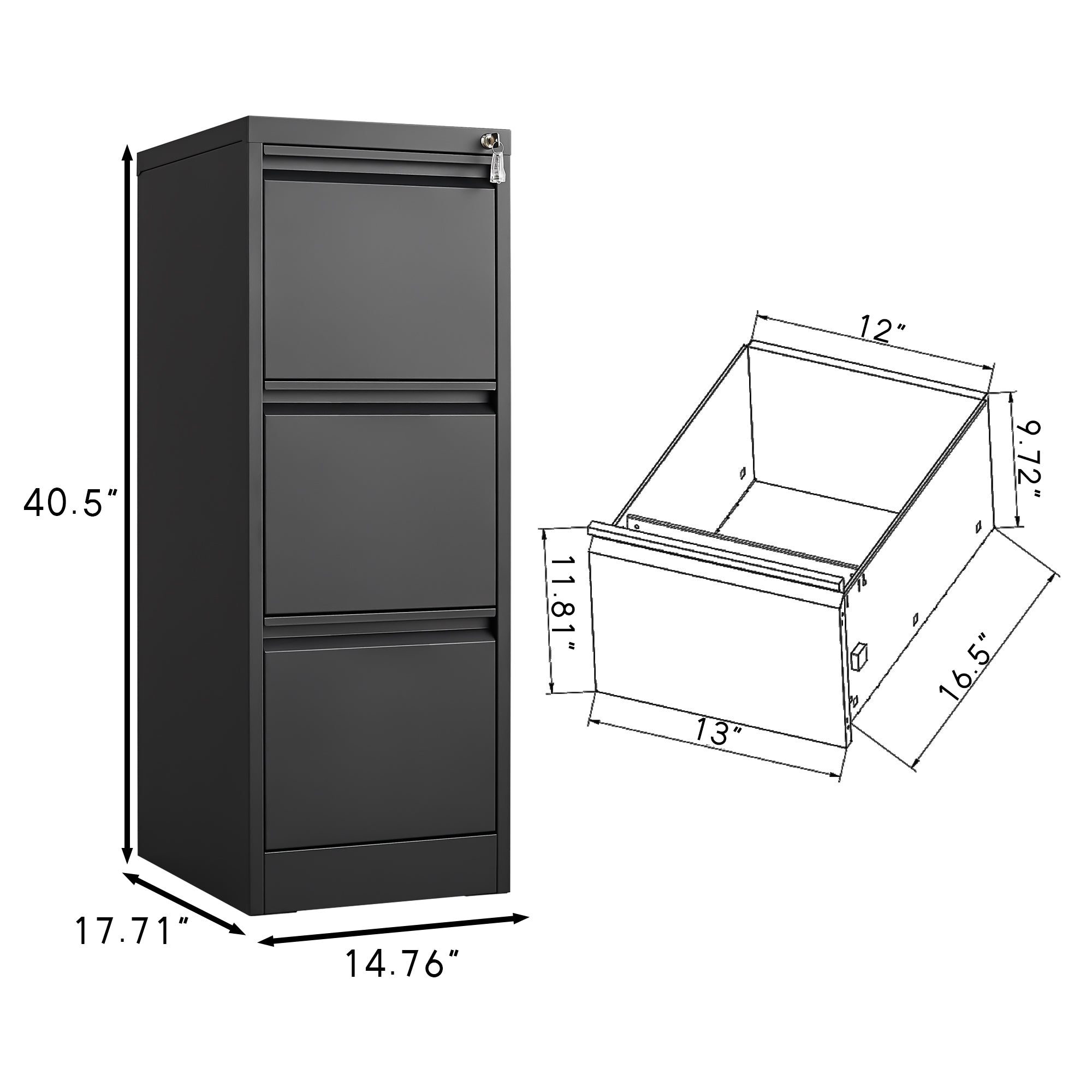 HAOYYE 3-Drawer Metal File Cabinet with Lock, Vertical Filing Cabinet for Home Office, Organizer Storage Cabinet for Letter, A4, and Legal Size Files, Sturdy Space-Saving Heavy Duty Design for Adults