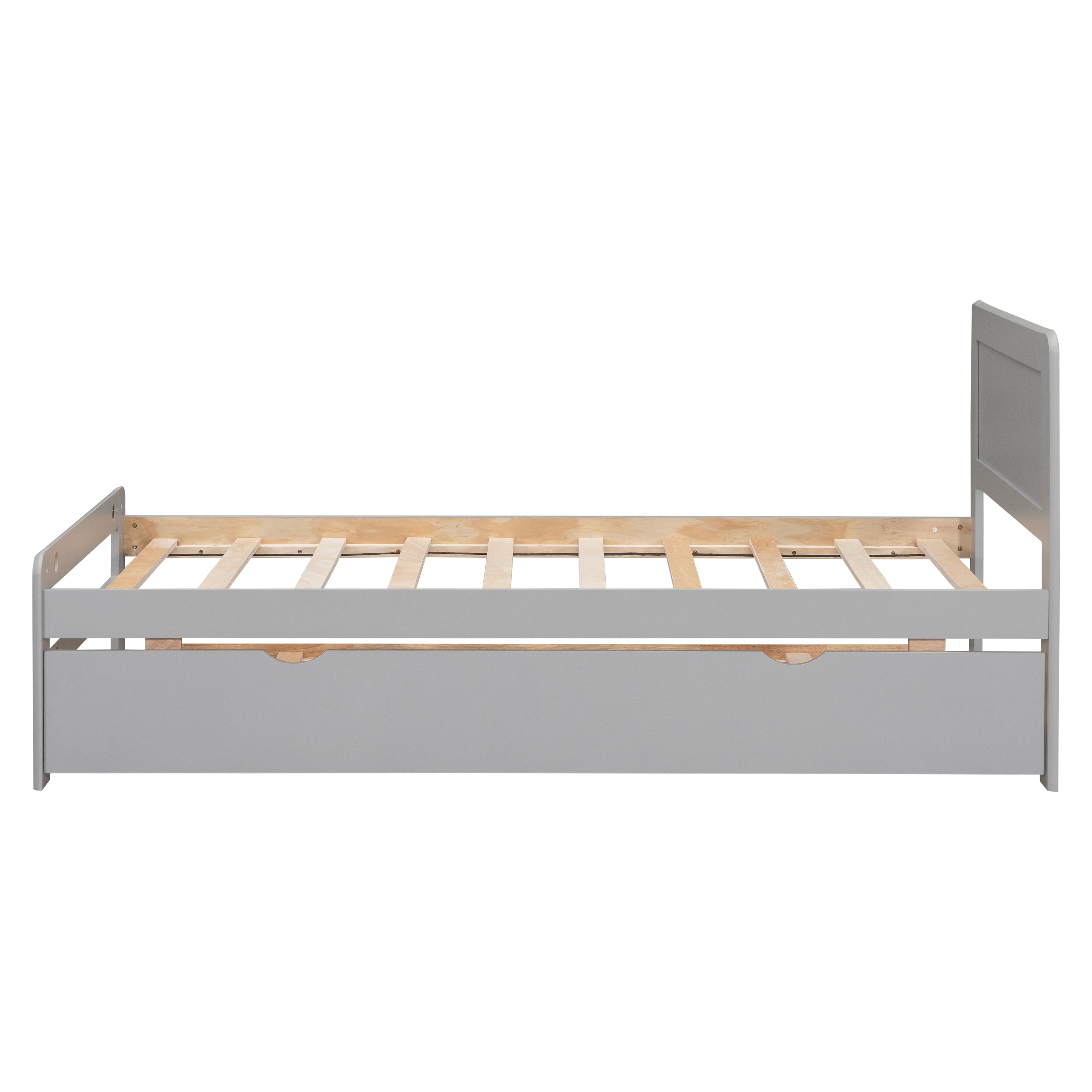 HAOYYE Modern Design Twin Size Platform Bed Frame with Trundle for Grey Color Sturdy Space-Saving Heavy Duty Easy Assembly Durable Stylish Home Furniture Versatile