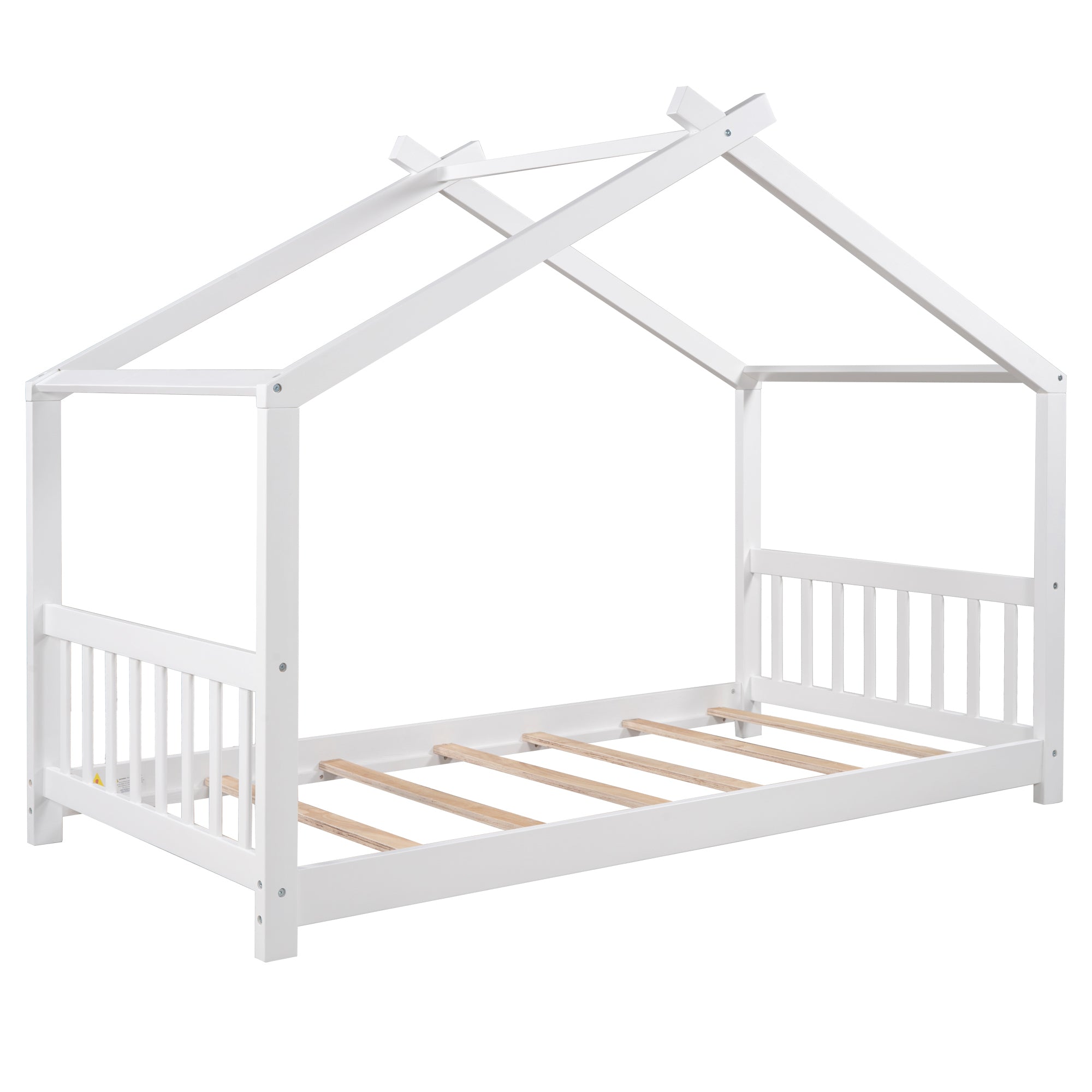 HAOYYE Twin Size House Platform Bed with Headboard and Footboard,Roof Design,White Sturdy Space-Saving Heavy Duty Modern Design Adults Dorm Room Easy Assembly Bedroom Furniture