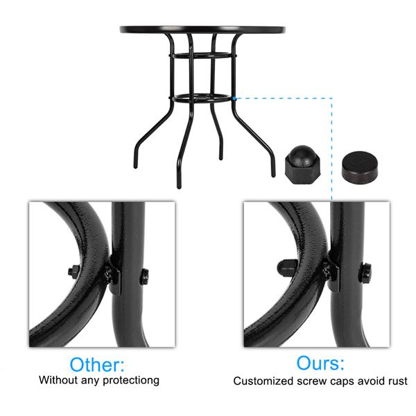 HAOYYE Outdoor Dining Table Round Toughened Glass Table, Stylish Yard Garden Glass Table with Powder-Coated Steel Frame, Durable and Weather-Resistant, Ideal for Patio, Balcony, or Outdoor Spaces