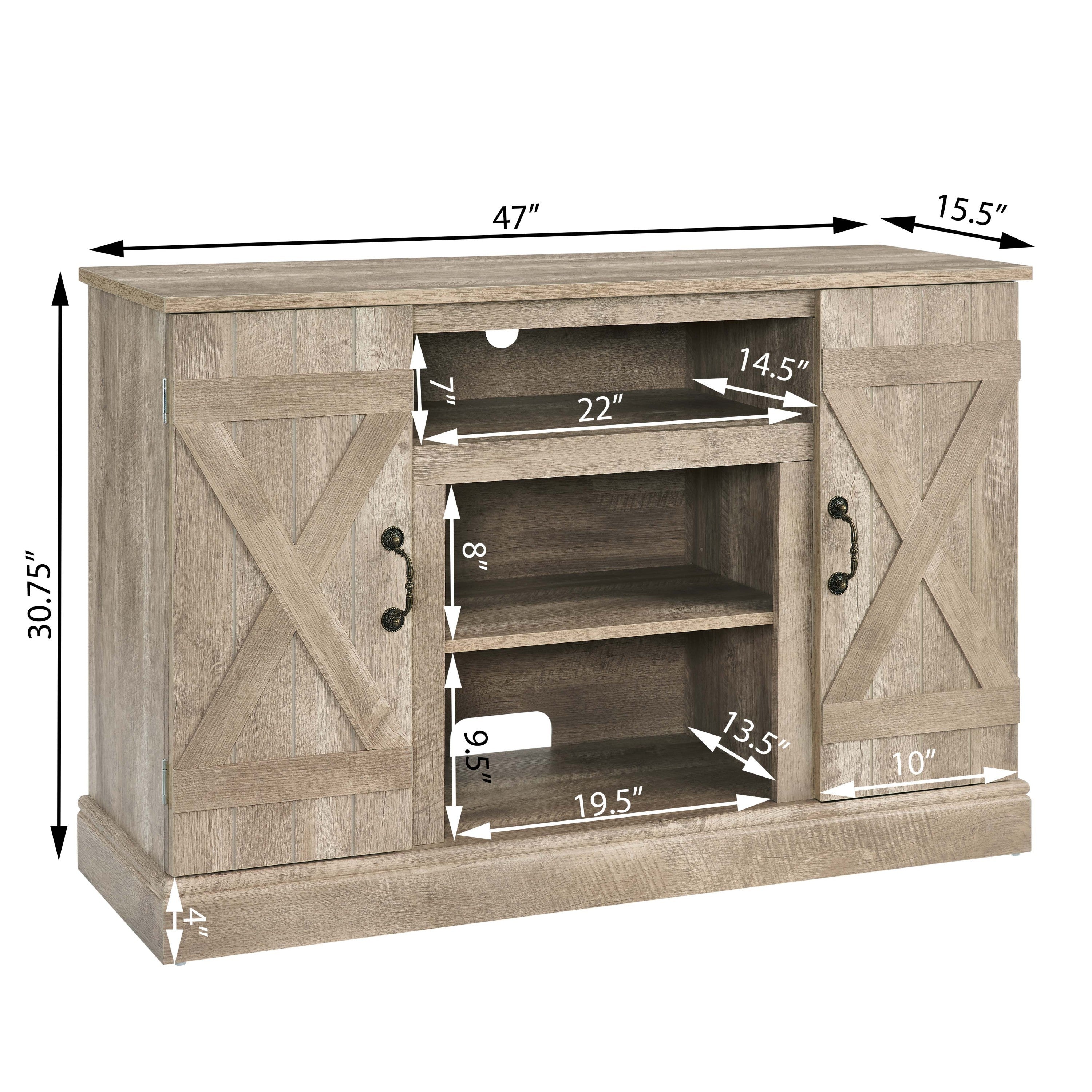 HAOYYE Farmhouse Classic Media TV Stand Antique Entertainment Console for TV up to 50" with Open and Closed Storage Space, Gray Wash, 47"W*15.5"D*30.75"H Sturdy Space-Saving Heavy Duty Modern Design