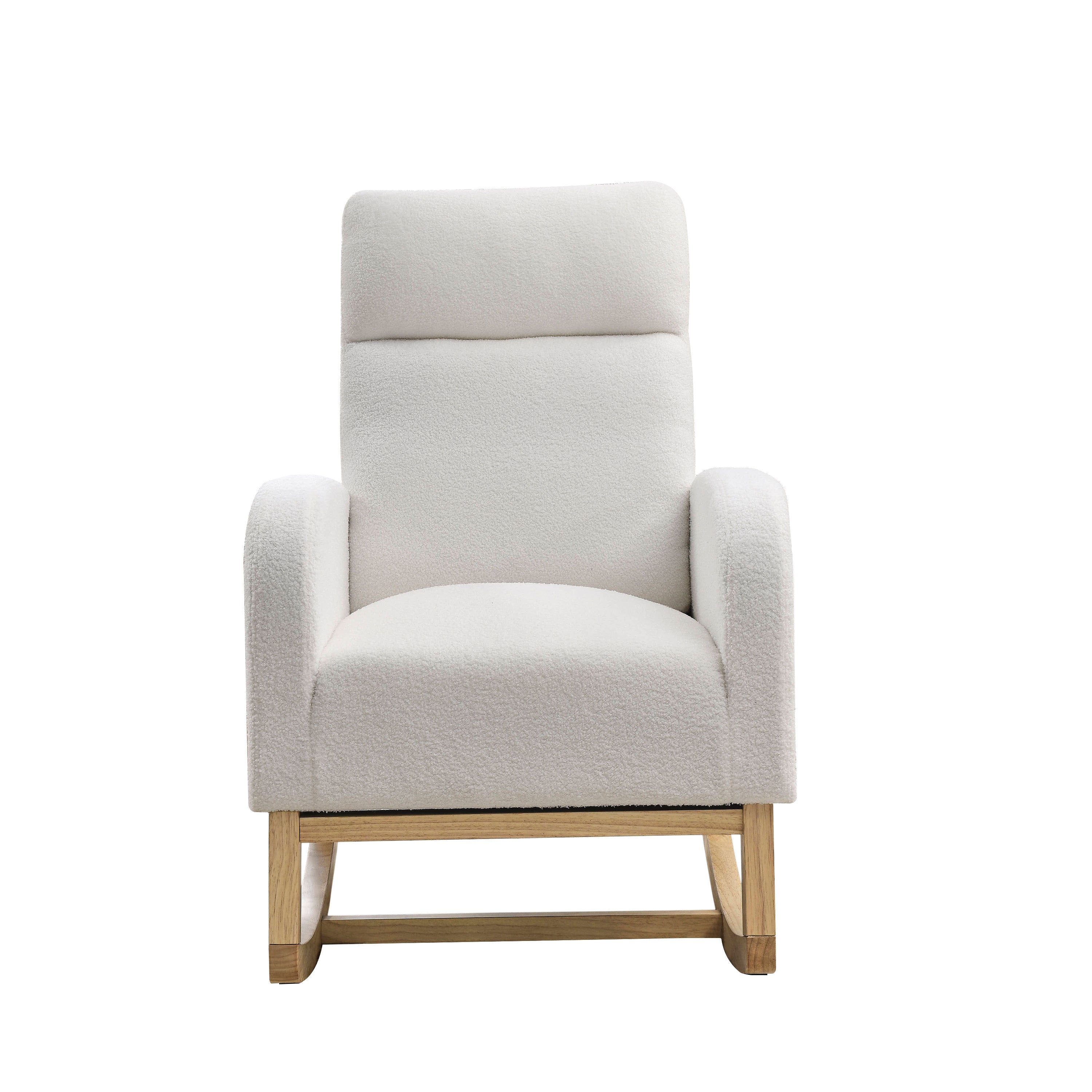 HAOYYE 27.6"W Modern Accent High Backrest Living Room Lounge Arm Rocking Chair, Two Side Pocket ,Teddy White (Ivory) Sturdy Space-Saving Heavy Duty Modern Design Adults Dorm Room