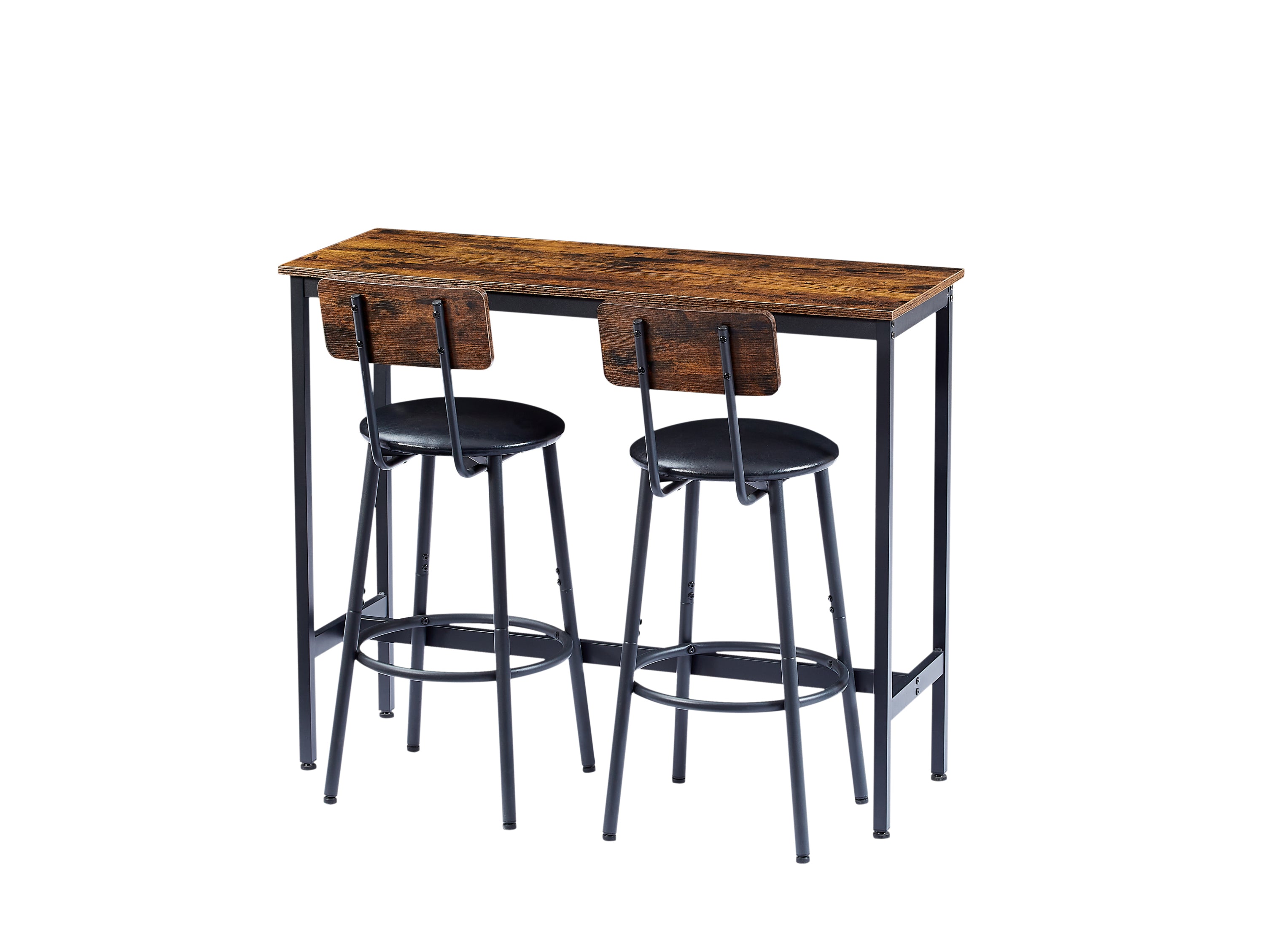 HAOYYE Bar Table Set with 2 Bar stools PU Soft seat with backrest, Rustic Brown, 43.31'' L x 15.75'' W x 35.43'' H. Sturdy Space-Saving Heavy Duty Modern Design Adults Dorm Room Easy Assembly