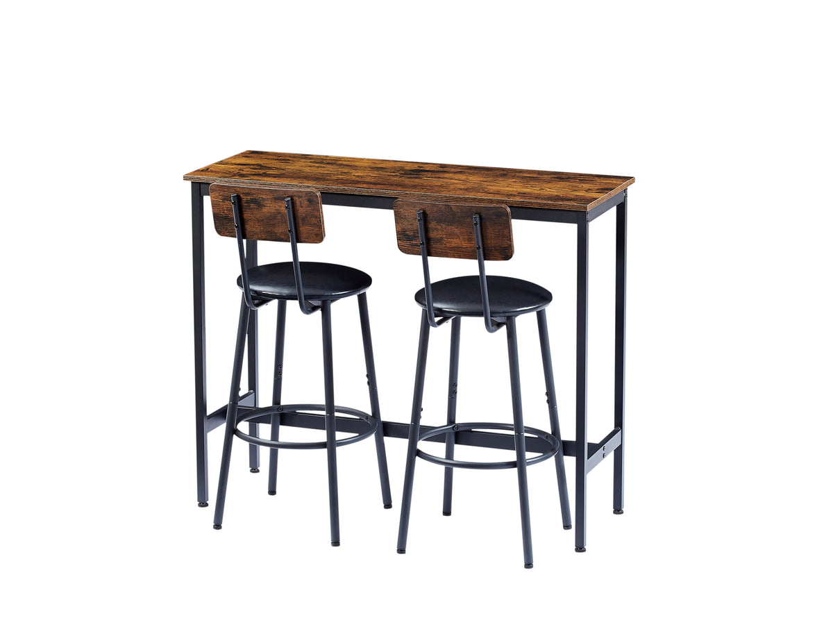 HAOYYE Bar Table Set with 2 Bar stools PU Soft seat with backrest, Rustic Brown, 43.31'' L x 15.75'' W x 35.43'' H. Sturdy Space-Saving Heavy Duty Modern Design Adults Dorm Room Easy Assembly