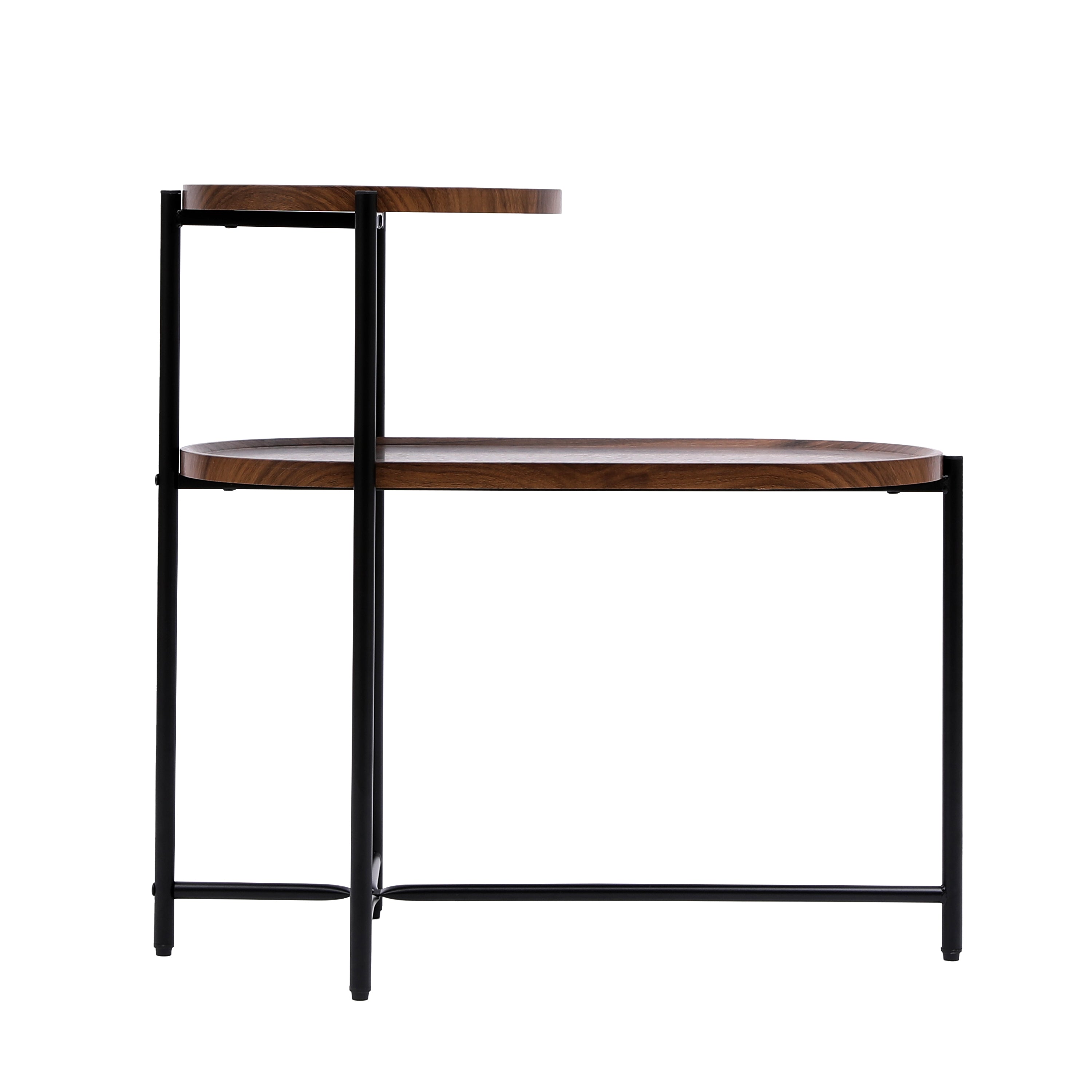 HAOYYE Small Coffee Table 2-Tier Modern Sofa Side Table with Wood Storage Shelf Living Room End Table Nightstand Walnut Brown Sturdy Space-Saving Heavy Duty Modern Design for Adults Dorm Room