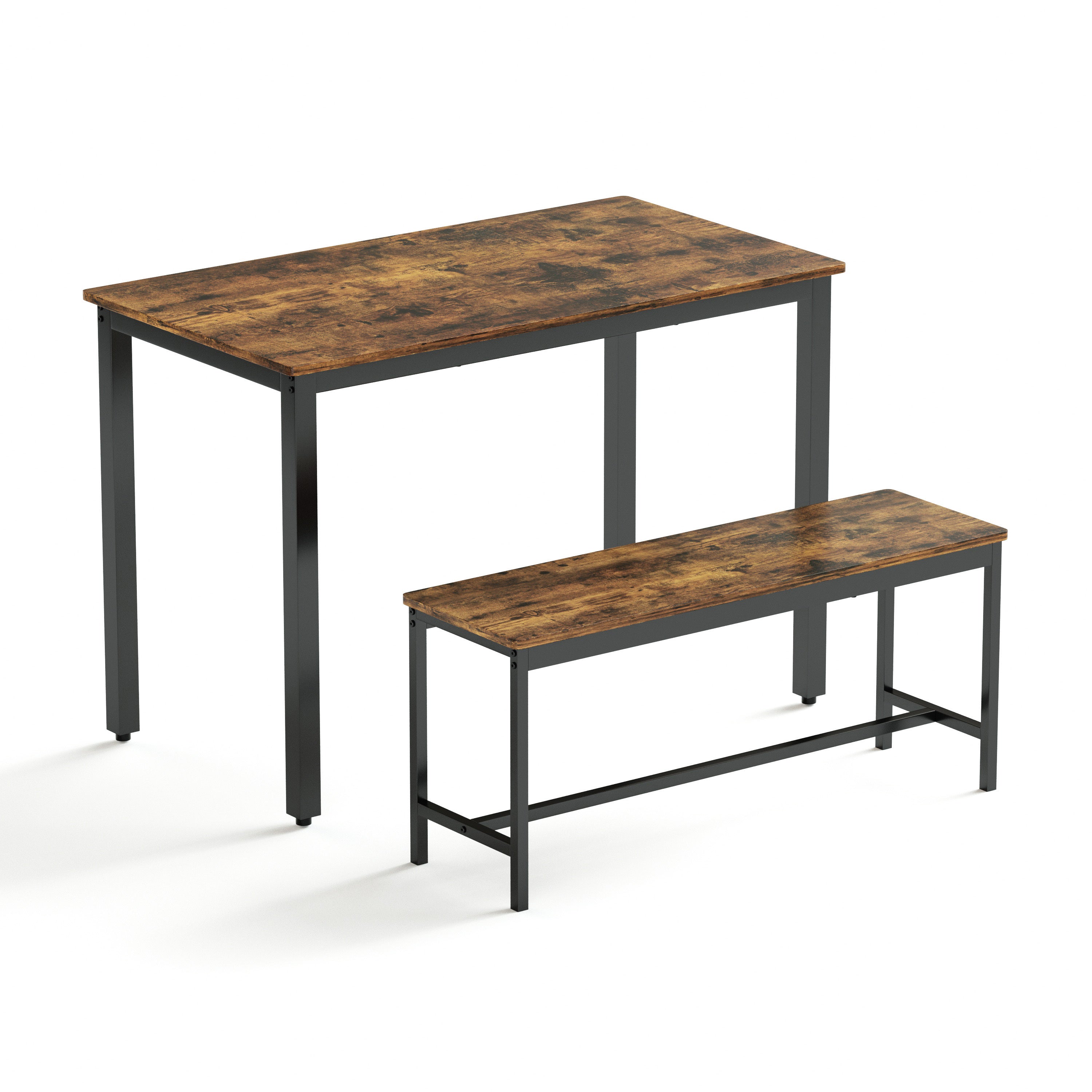 HAOYYE Dining Table Set with 2 Benches, Industrial Bar Table with Chairs for Kitchen, Breakfast Nook, Living Room, Party Room, Rustic Brown & Black, Sturdy Space-Saving Design for Small Spaces, Modern Home Furniture
