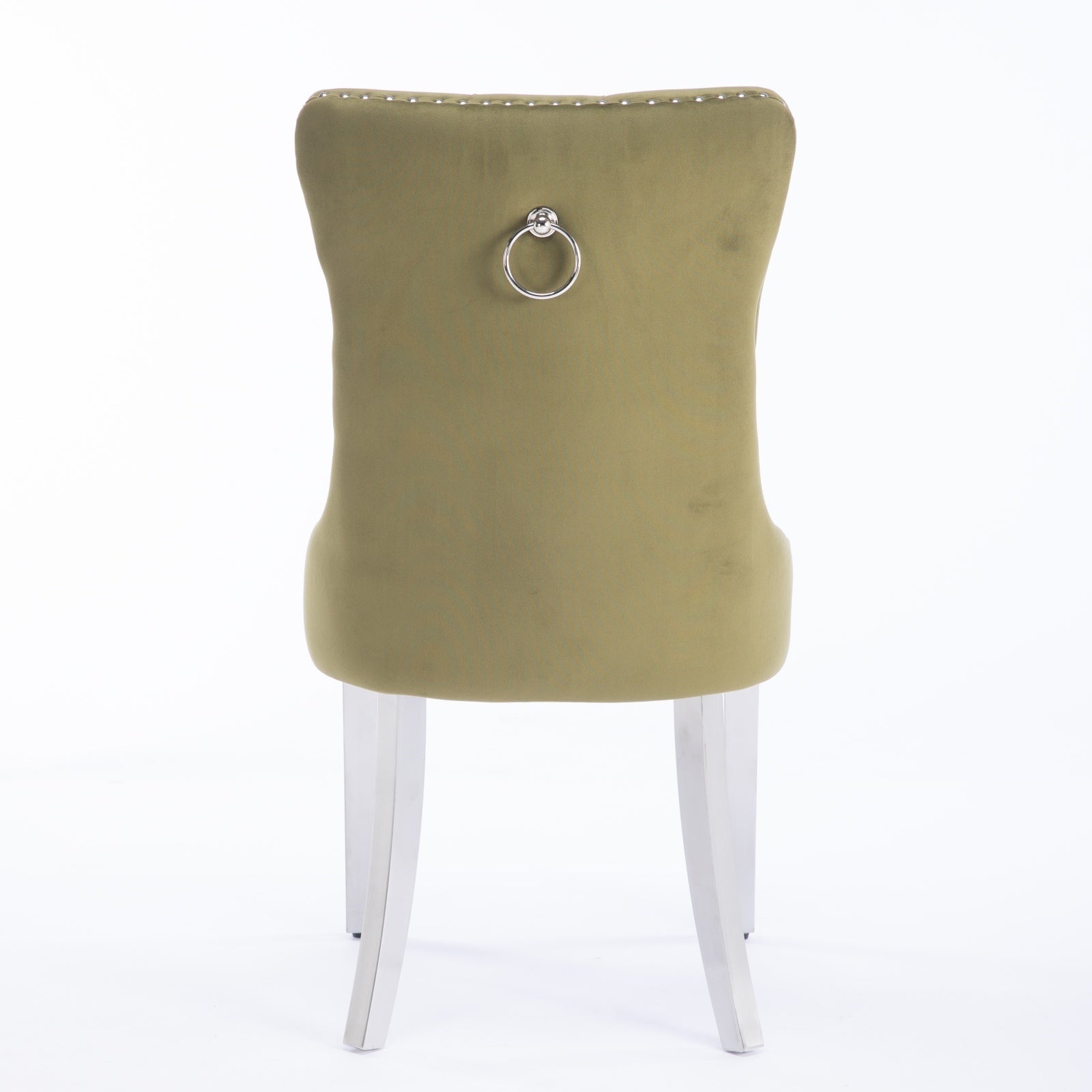 HAOYYE High-end Tufted Solid Wood Contemporary Velvet Upholstered Dining Chair with Chrome Stainless Steel Plating Legs,Nailhead Trim,Set of 2,Olive-Green and Chrome, SW1701OL Sturdy