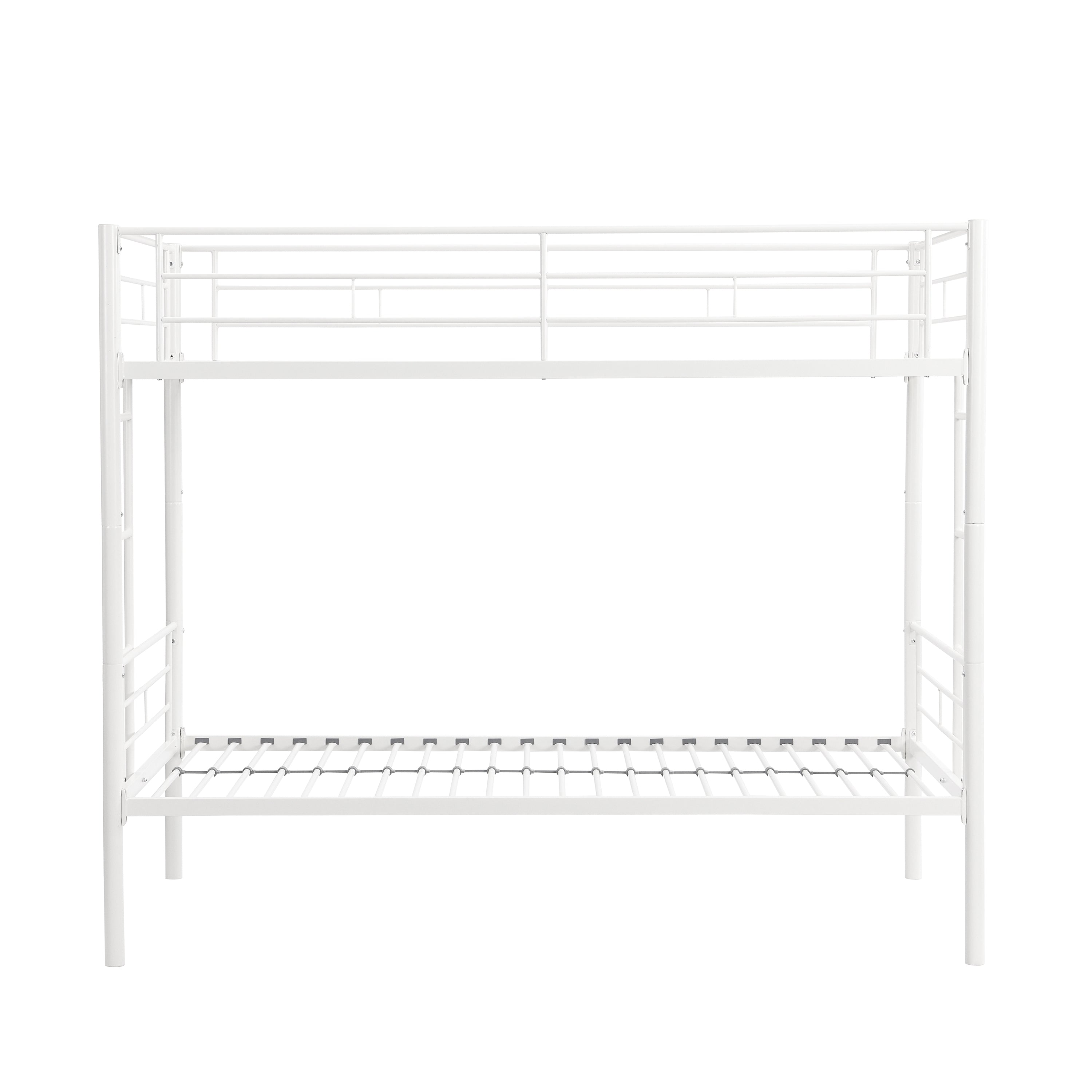 HAOYYE Twin Over Twin Metal Bunk Bed,Metal Structure Bedframe with Safety Guardrails and 2 ladders,Convertible Bunkbeds,No Spring Box Required and Space Saving Design,White Sturdy Space-Saving Heavy Duty