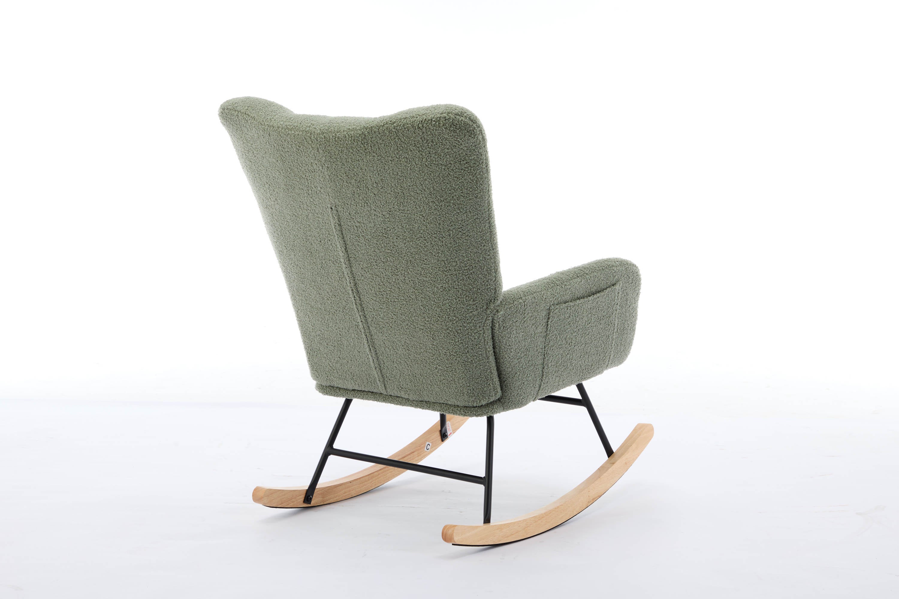Haoyye Modern Upholstered Nursery Rocking Chair with High Backrest, Teddy Fabric Glider Accent Armchair with Solid Wood Legs and Metal Frame, Comfortable Rocker for Bedroom, Living Room or Lounge, Gentle Swing Chair in Green