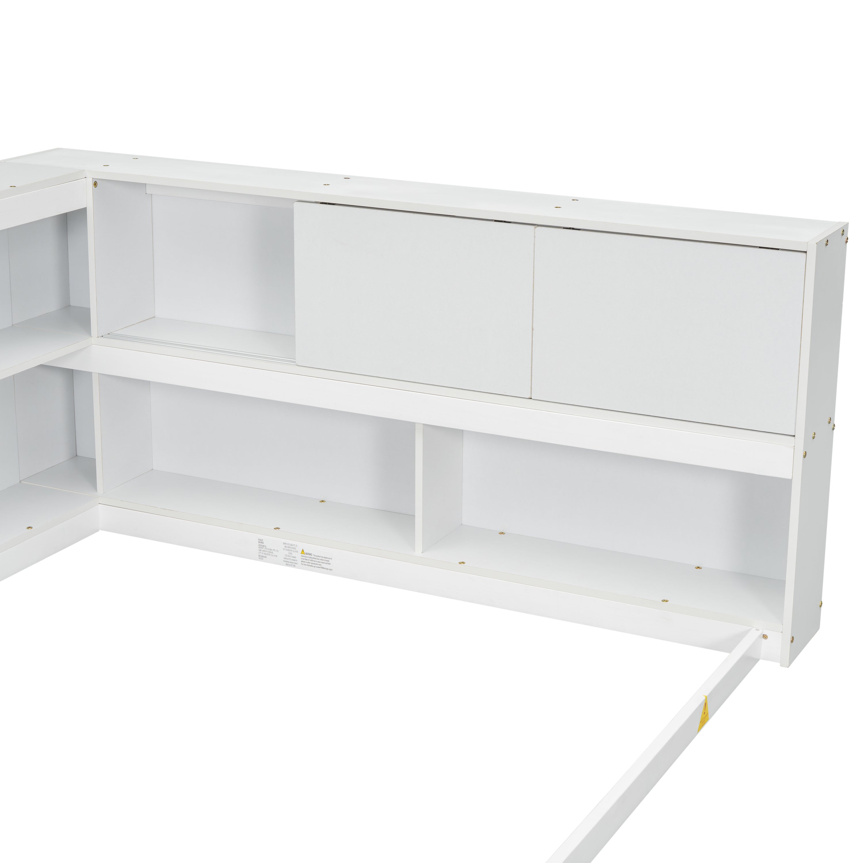 HAOYYE Full Floor Bed with L-shaped Bookcases, sliding doors,without slats,White Sturdy Space-Saving Heavy Duty Modern Design Easy Assembly Durable Stylish Home Furniture Versatile
