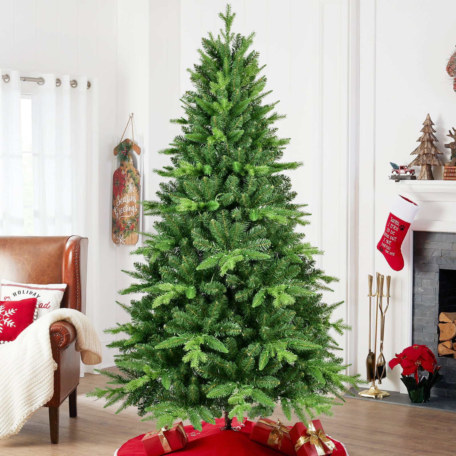 HAOYYE 5FT PE And PVC Christmas Tree with Lights, Unique Christmas Tree Prelit with 850 Branch Tips, 250 Warm White LEDs and Metal Stand, Aritificial Christmas Tree Sturdy Space-Saving Heavy Duty Adults