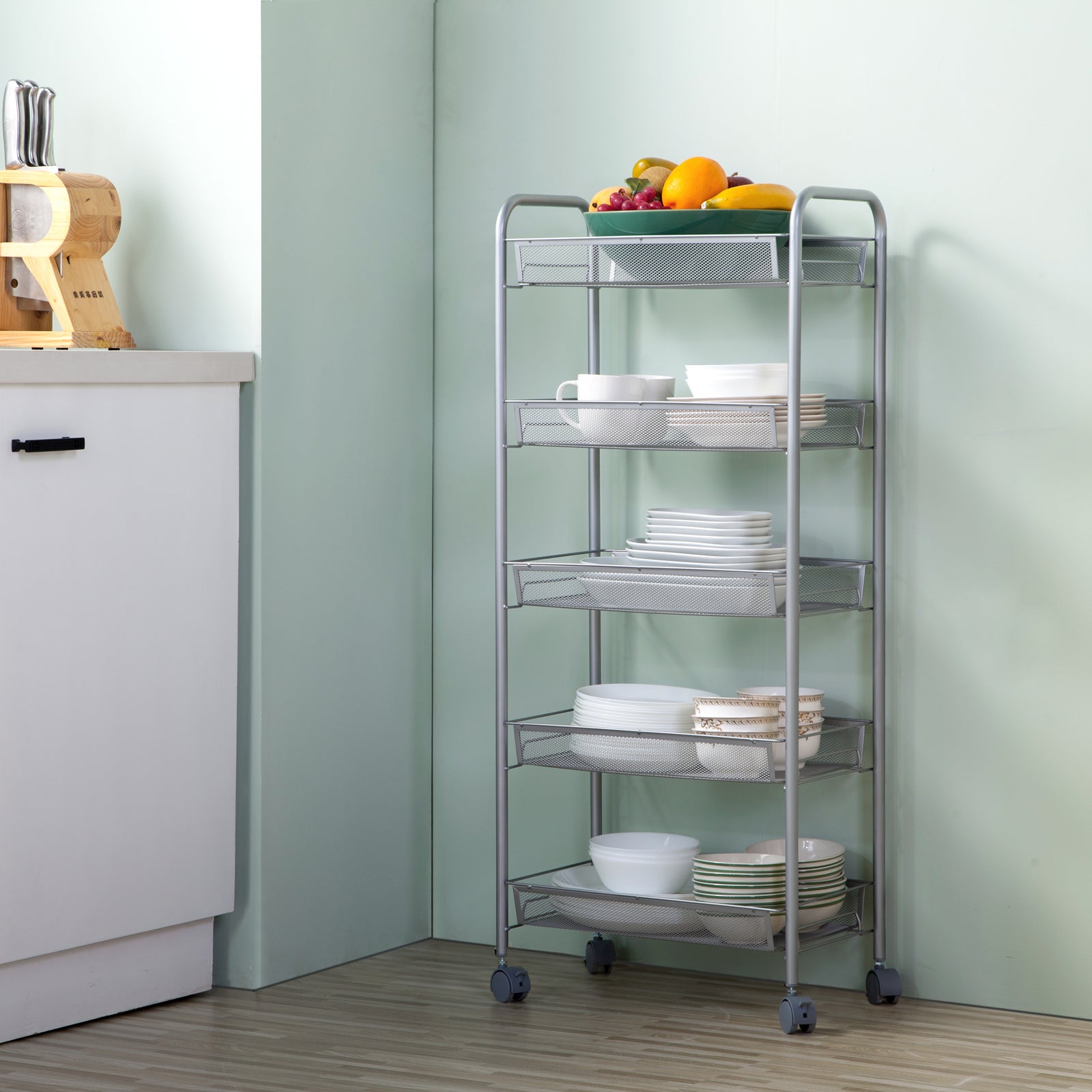HAOYYE Honeycomb Mesh Style Five-Layer Removable Storage Cart, Silver, Premium Quality with Luxury Design, Versatile Storage Solution for Home, Office, or Bathroom, Comfortable and Decorative with Soft Cozy Warm Fleece