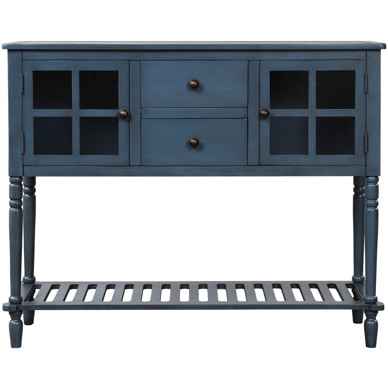 HAOYYE Sideboard Console Table with Bottom Shelf, Farmhouse Wood/Glass Buffet Storage Cabinet Living Room (Antique Navy) Sturdy Space-Saving Heavy Duty Modern Design Easy Assembly Durable Stylish