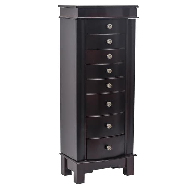 HAOYYE Jewelry Armoire with Mirror, 8 Drawers and 16 Necklace Hooks, 2 Side Swing Doors, Brown, Soft Cozy Warm Flannel Fleece Home Decor, Luxury Comfortable Unique Design, Premium Quality Decorative Storage Cabinet for Jewelry and Accessories