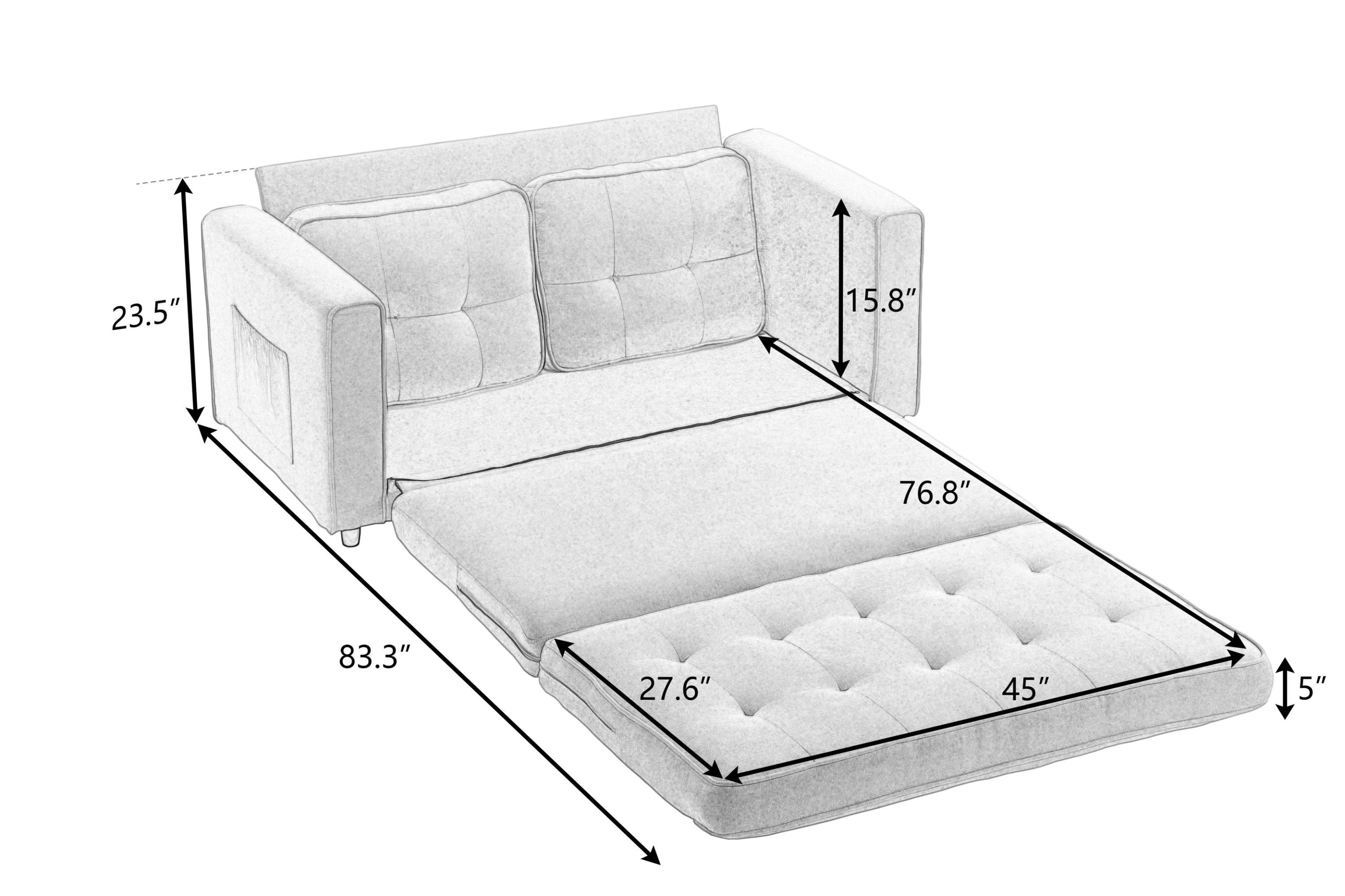 HAOYYE 3-Fold Convertible Futon Couch, Pull Out Sofa Bed, Space-Saving Loveseat Sleeper, Velvet Linen Fabric Upholstery, Heavy Duty Durable Sofa for Living Room, Modern Compact Design, Dark Gray, Light Gray, Beige