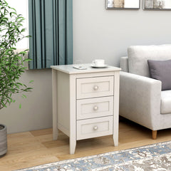 HAOYYE White Nightstand with 3 Drawers, USB Ports & Power Outlets, Wooden Bedside Table/End Table, Modern Design for Bedrooms, Sturdy Space-Saving Heavy Duty Construction, Ideal for Adults