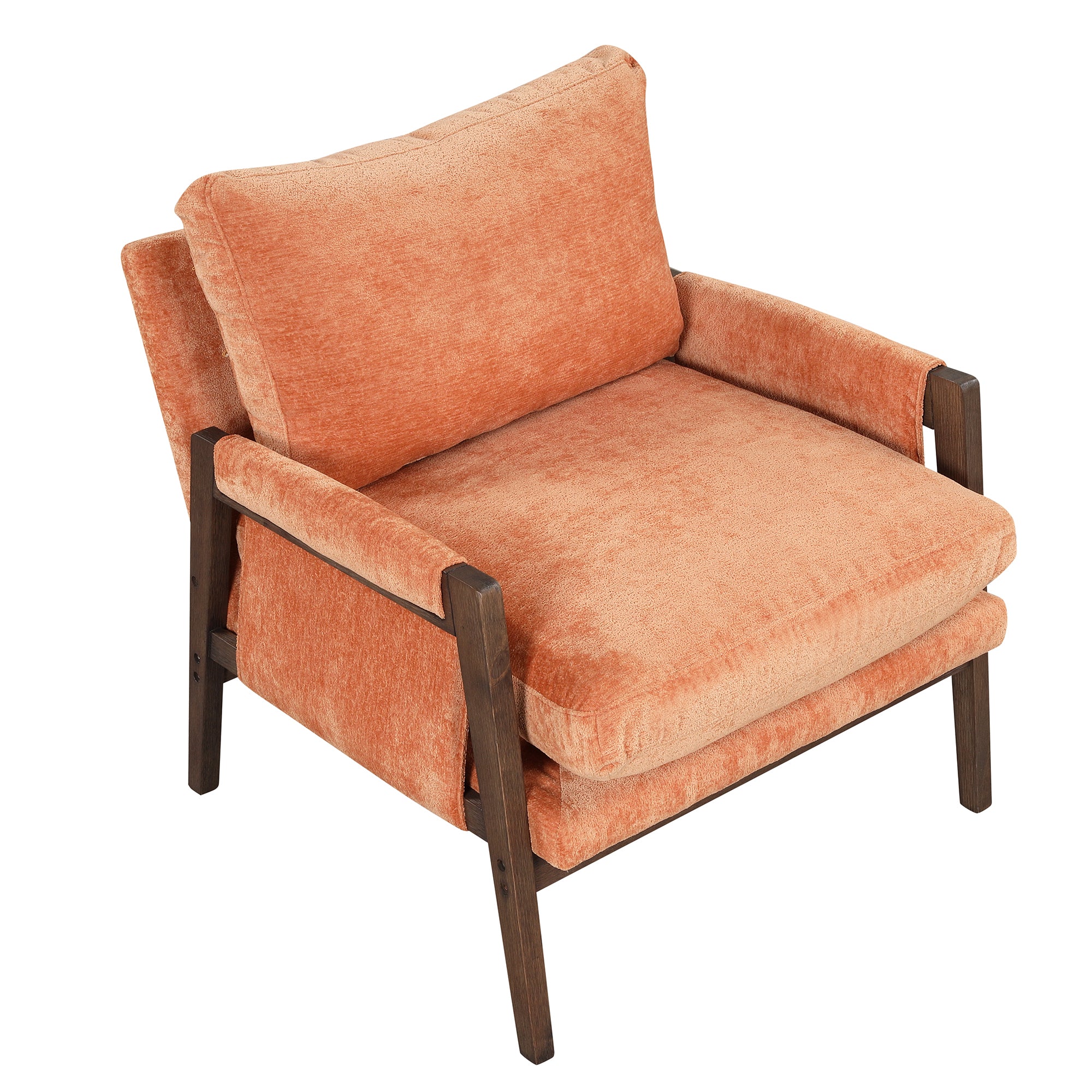 HAOYYE Mid-Century Modern Velvet Accent Chair,Leisure Chair with Solid Wood and Thick Seat Cushion for Living Room,Bedroom,Studio,Orange Sturdy Space-Saving Heavy Duty Modern Design Adults Dorm Room