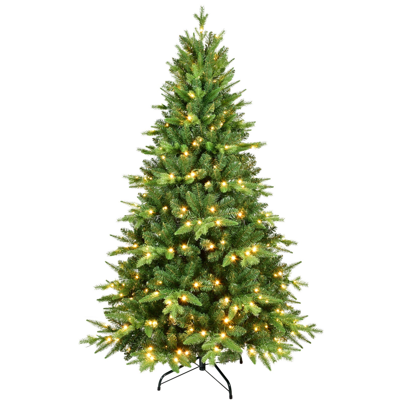 HAOYYE 5FT PE And PVC Christmas Tree with Lights, Unique Christmas Tree Prelit with 850 Branch Tips, 250 Warm White LEDs and Metal Stand, Aritificial Christmas Tree Sturdy Space-Saving Heavy Duty Adults