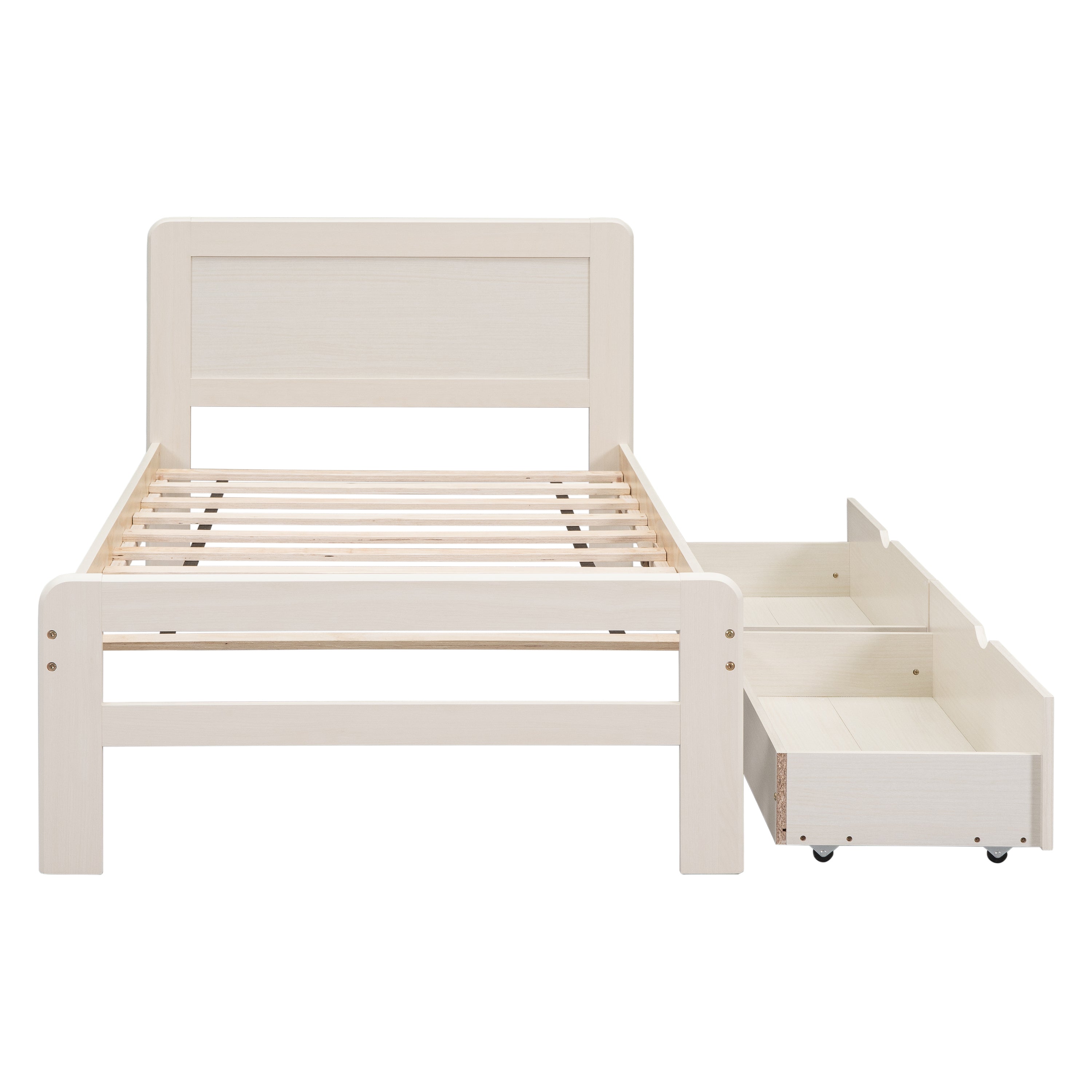 HAOYYE Modern White Washed Twin Size Platform Bed Frame With Two Storage Drawers, Sturdy Space-Saving Heavy Duty Design, Perfect For Adults And Dorm Rooms, Easy Assembly