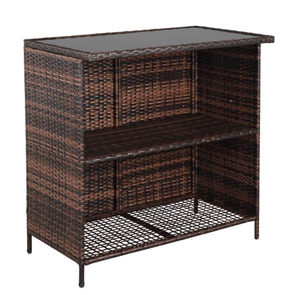 HAOYYE Bar Table and Stool Set Brown Gradient 3 Piece Rattan Pub Bistro Set with 2 Bar Stools and 1 Bar Table Removable Wicker Patio Furniture with Iron Frame for Balcony Garden Porch Lounge
