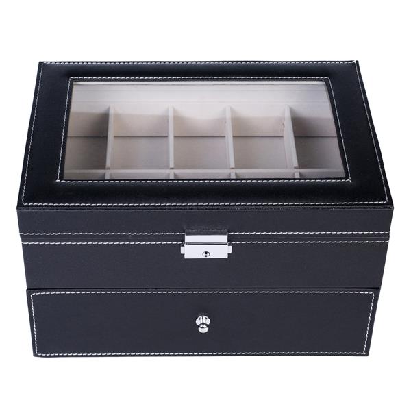 HAOYYE 20 Compartments Dual Layer Wooden Watch Box Black Elegant Storage Case with Soft Cozy Warm Flannel Fleece Interior Premium Quality Watch Organizer Luxury Comfortable Unique Design for Home Decor