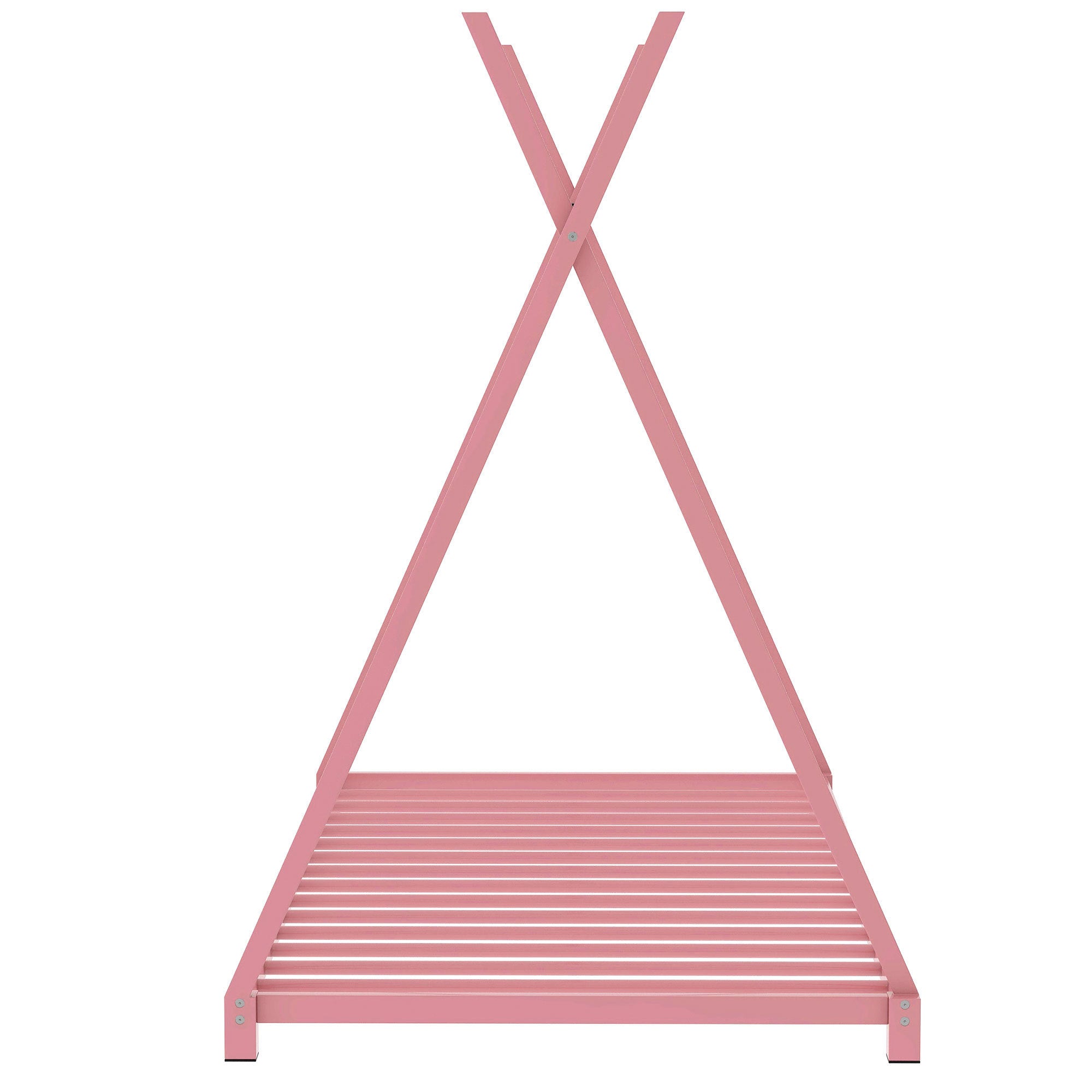 HAOYYE Metal Twin Size House Platform Bed with Triangle Structure, Pink Sturdy Space-Saving Heavy Duty Modern Design Adults Dorm Room Easy Assembly Bedroom Furniture