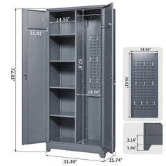 HAOYYE Metal Storage Cabinets, Cleaning Tool Cabinet with Locking Door, Tall Broom Tool Organizer and Storage, Large Storage Cabinet for Kitchen, Pantry, Office, Shop Sturdy Space-Saving Heavy Duty Durable