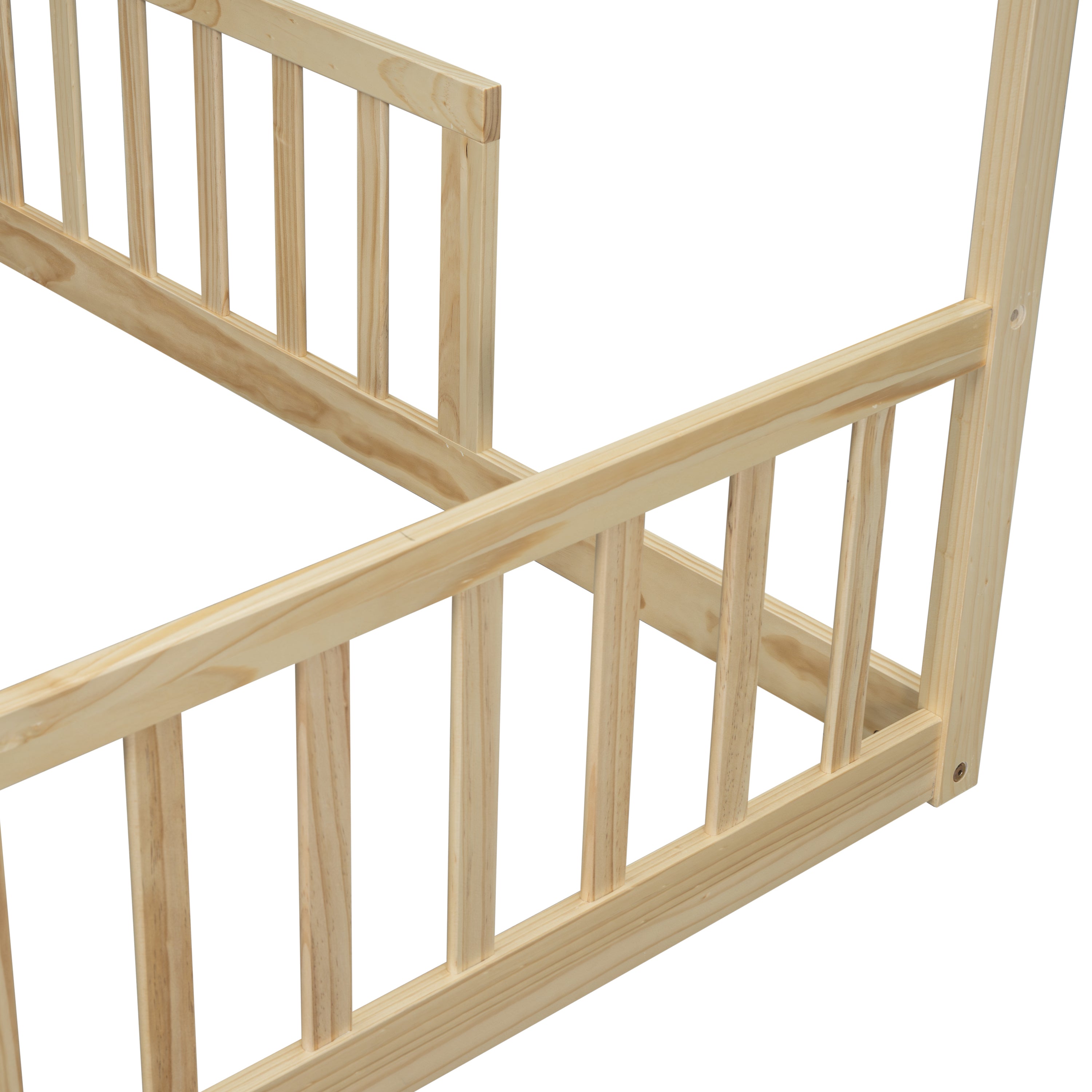 HAOYYE Double Twin House-Style Floor Bed with Fence, Guardrails, without door, Natural Sturdy Space-Saving Heavy Duty Modern Design Adults Dorm Room Easy Assembly Bedroom Furniture