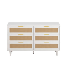 HAOYYE 6-Drawer Rattan Storage Cabinet for Bedroom and Living Room, Sturdy and Durable Design, Space-Saving Modern Furniture with Rattan Drawers, Easy Assembly and Versatile Storage Solution