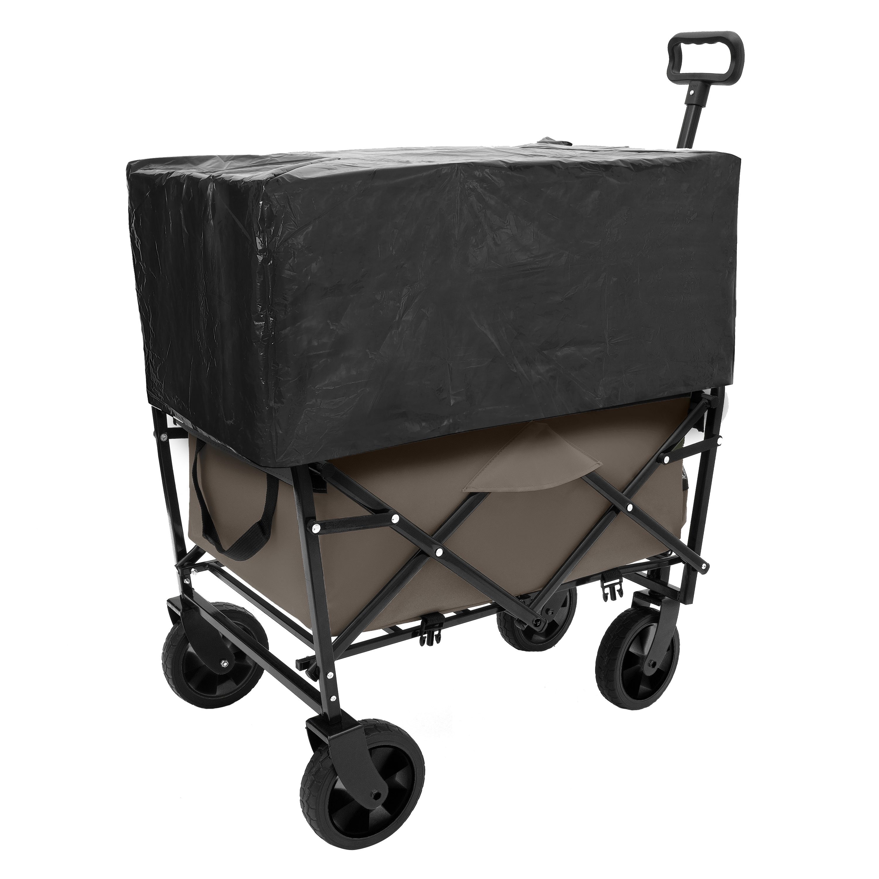 HAOYYE Multi-Use Collapsible Foldable Wagon Cart with Heavy Duty Frame, Utility Wagon for Camping and Grocery Shopping, Includes 3-Piece Plastic Liner Bag and Cover, Durable Beach Cart in Olive Green