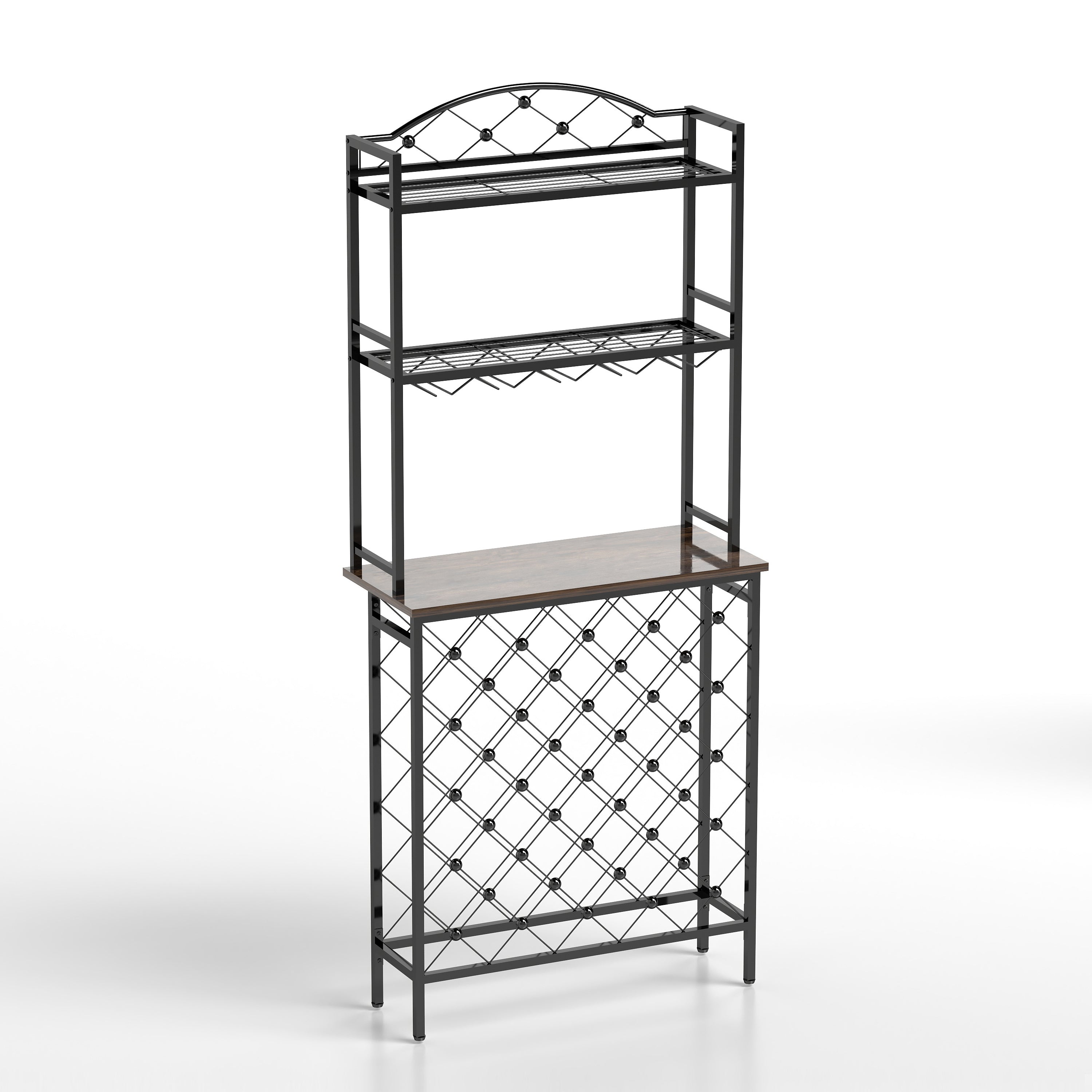 HAOYYE Industrial Wine Rack Bar Table, 3-Tier Liquor Bottle and Glass Holder with Storage Shelves, Metal and Wood Wine Organizer for Home Kitchen, Dining Room, and Living Room Sturdy Space-Saving Heavy Duty