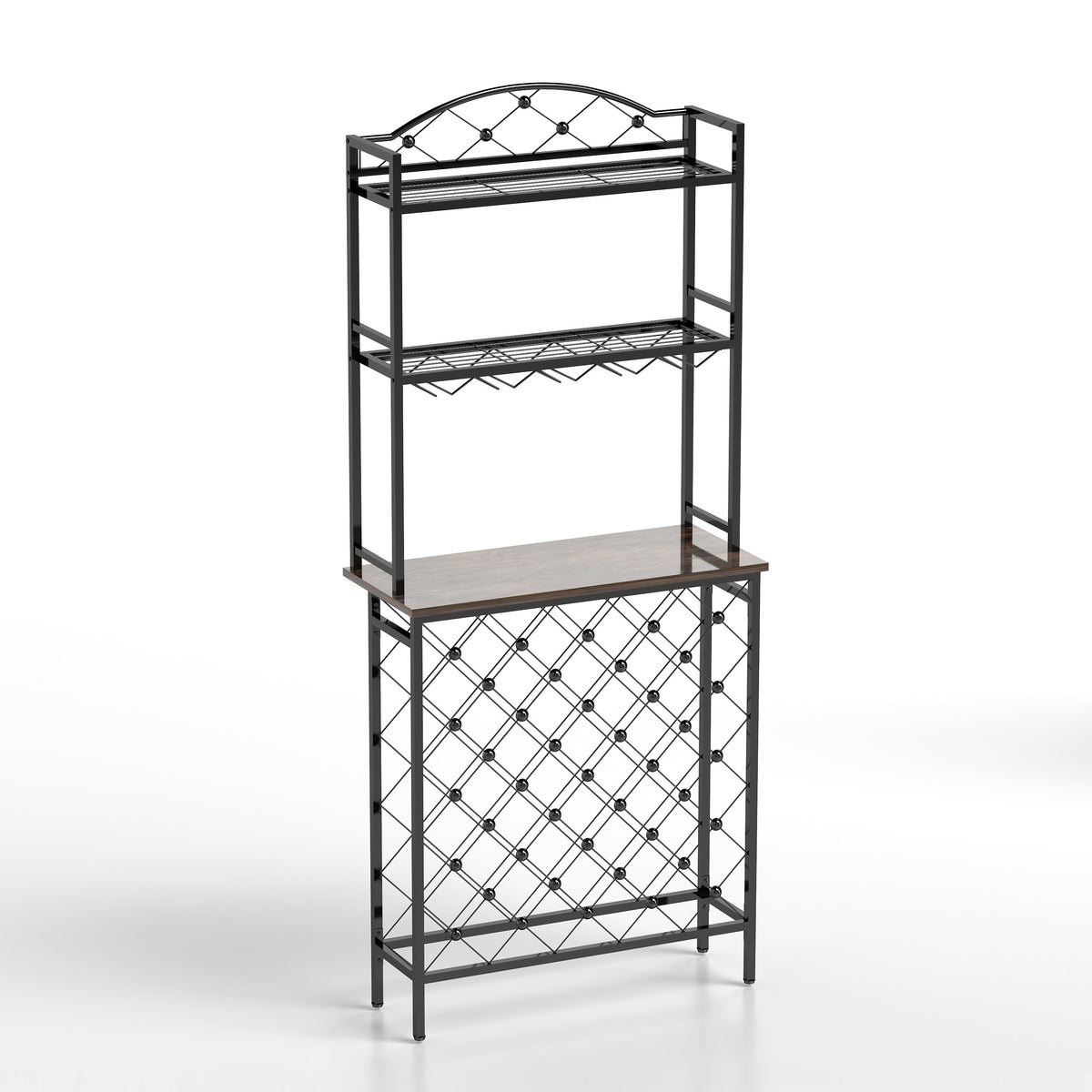 HAOYYE Industrial Wine Rack Bar Table, 3-Tier Liquor Bottle and Glass Holder with Storage Shelves, Metal and Wood Wine Organizer for Home Kitchen, Dining Room, and Living Room Sturdy Space-Saving Heavy Duty